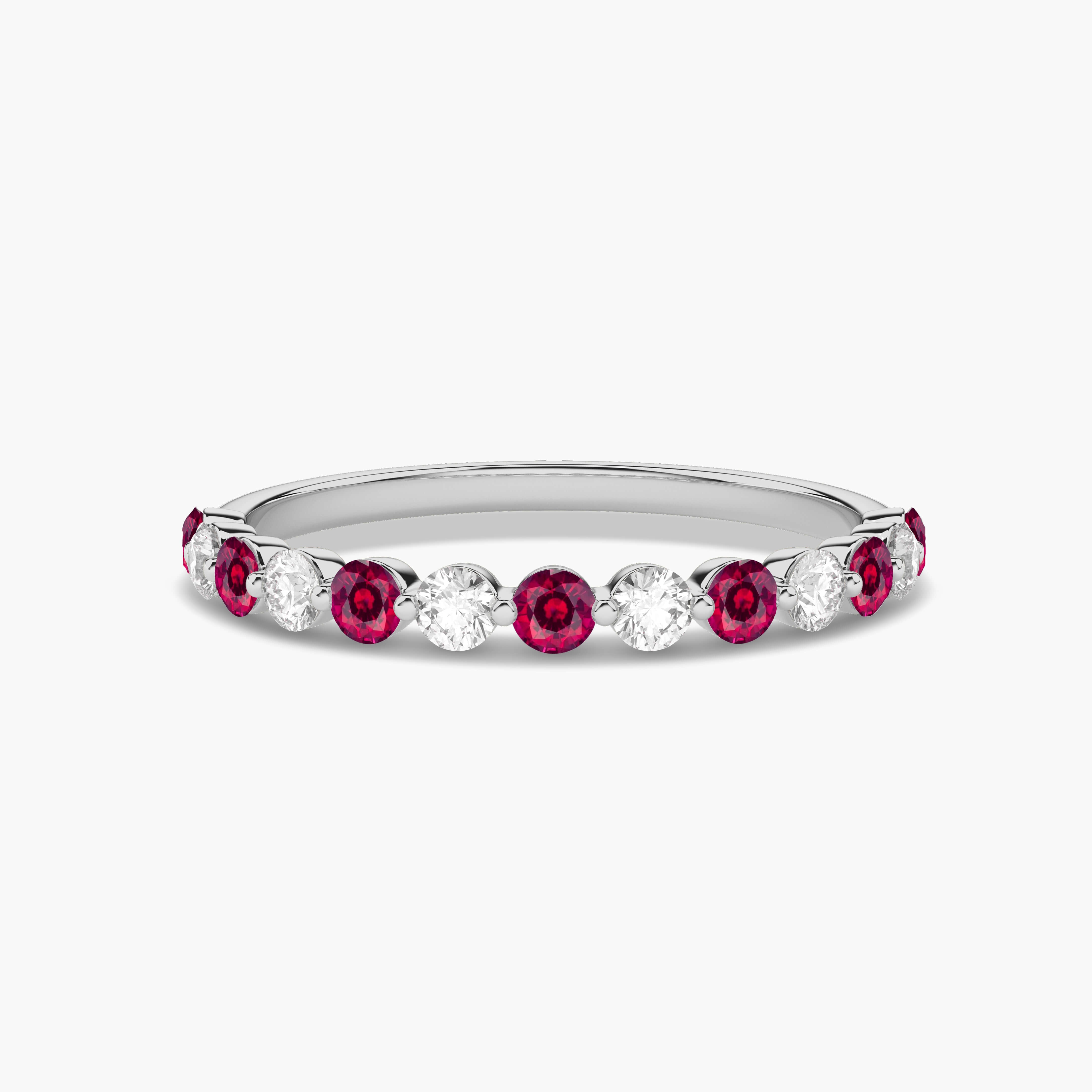 White Gold Round Cut  Ruby And Diamond Eternity Wedding  Ring For Woman