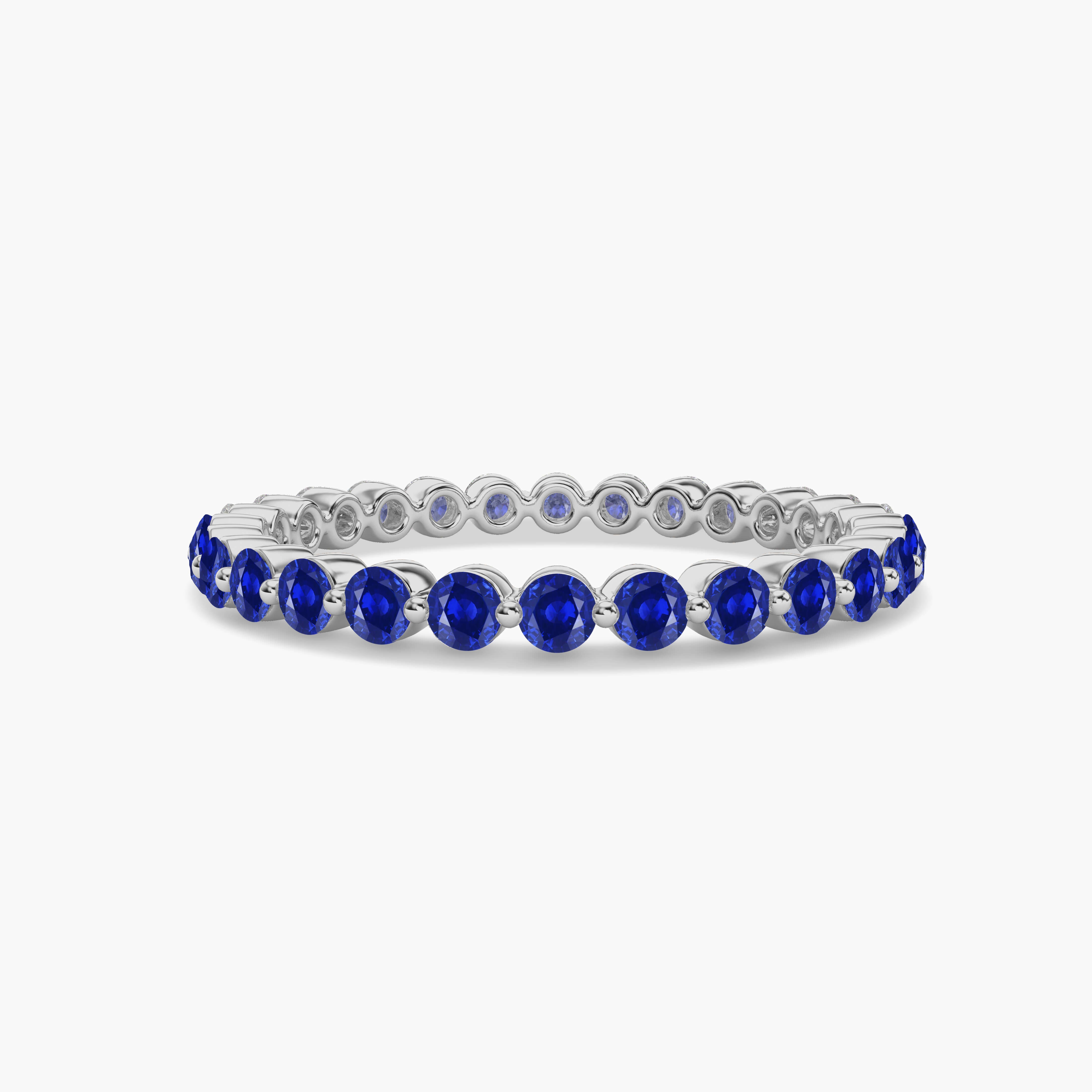 Full Eternity Wedding Band In Round Cut Blue Sapphire Band In White Gold