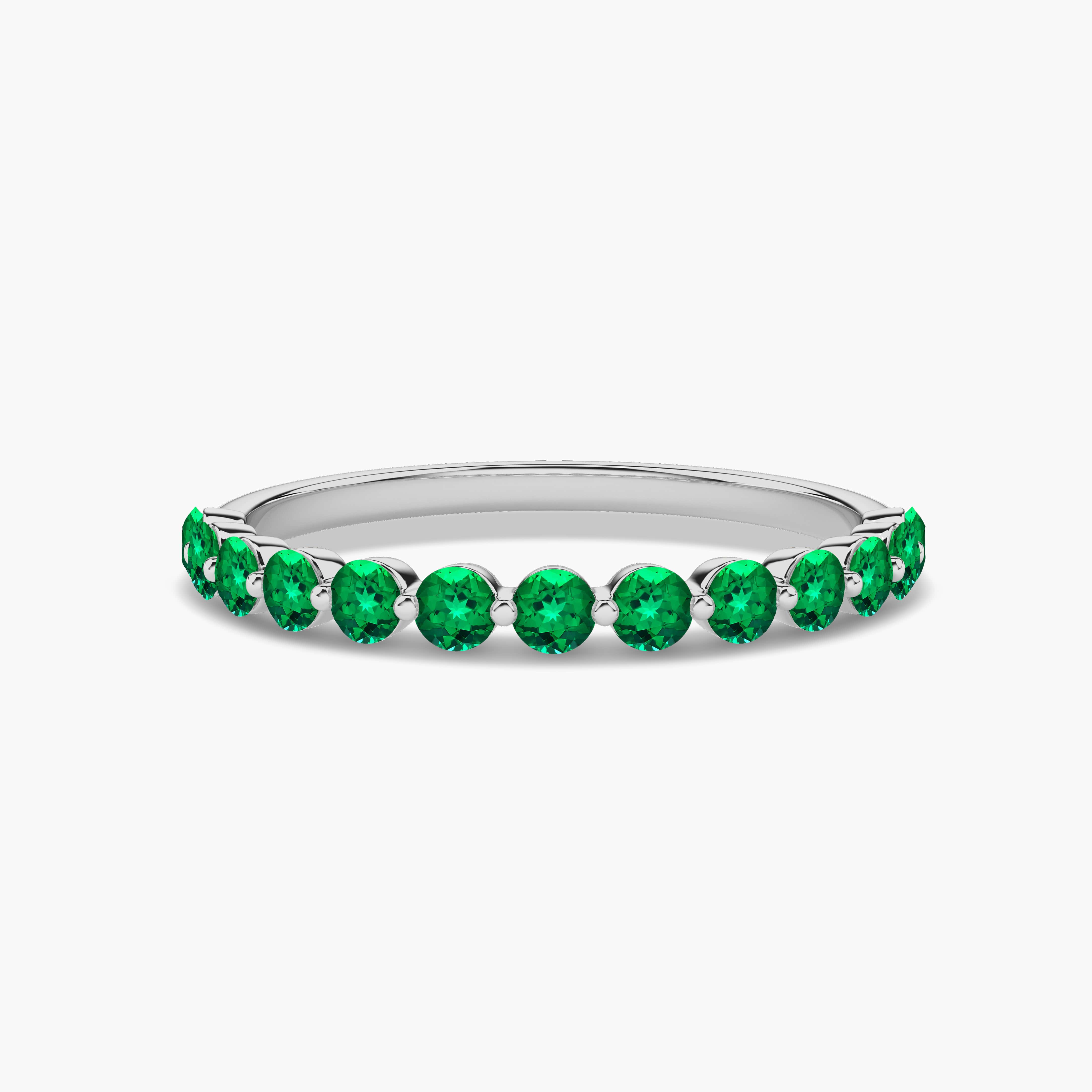 White Gold Green Emerald Cut Eternity Band For Woman