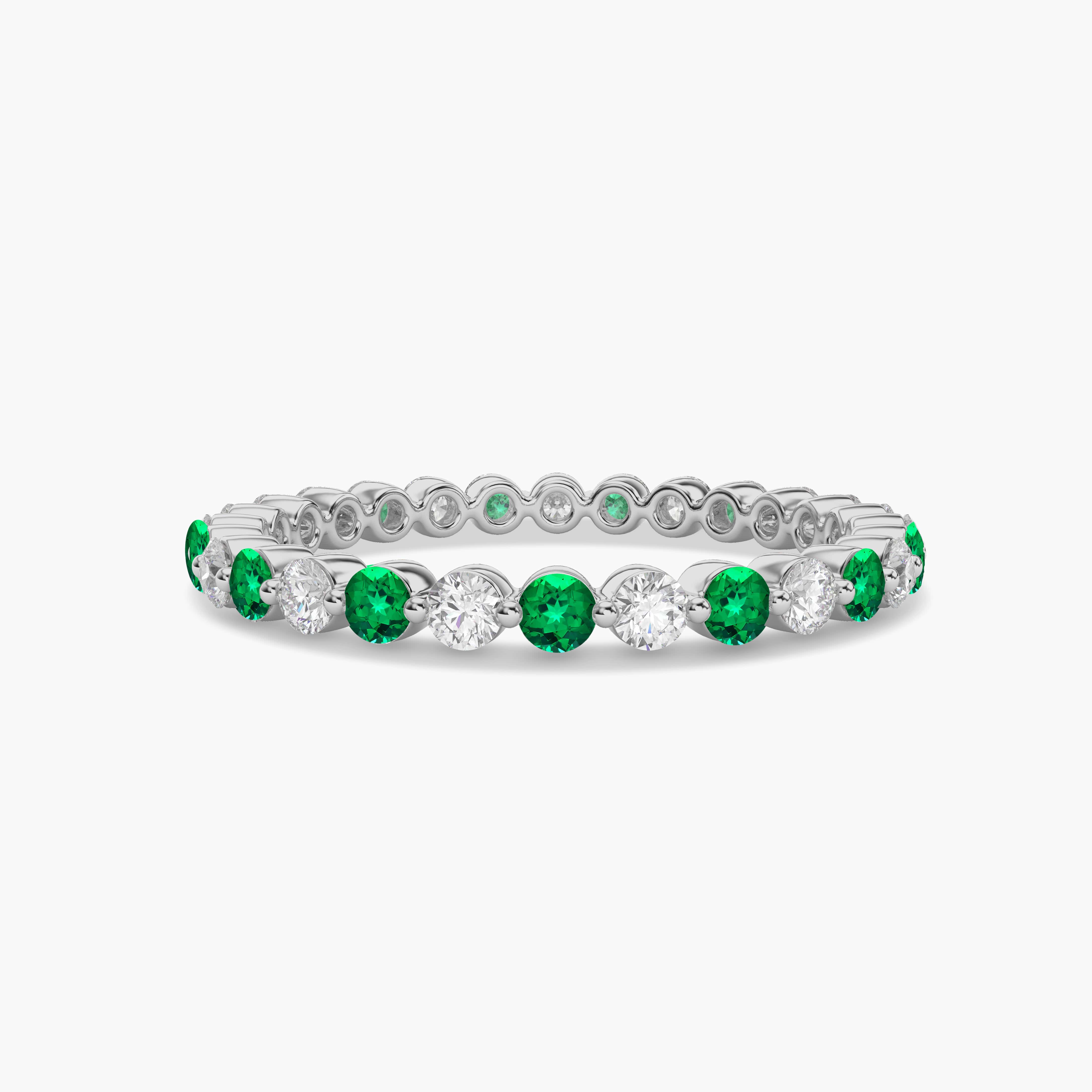 Round Cut Green Emerald Diamond Half Eternity Wedding Band White Gold
