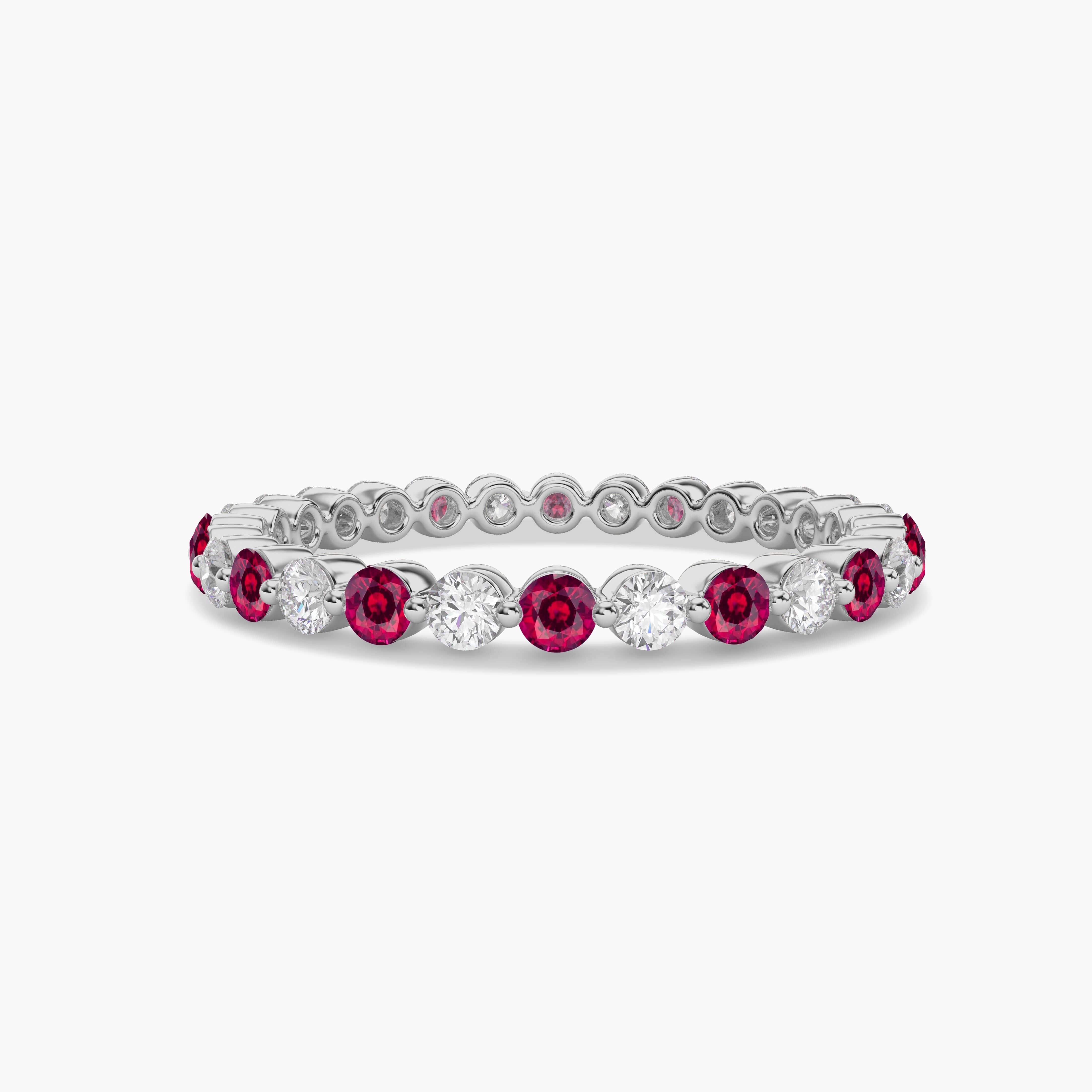 White Gold Round Cut Ruby And Diamond Eternity Wedding Ring For Woman