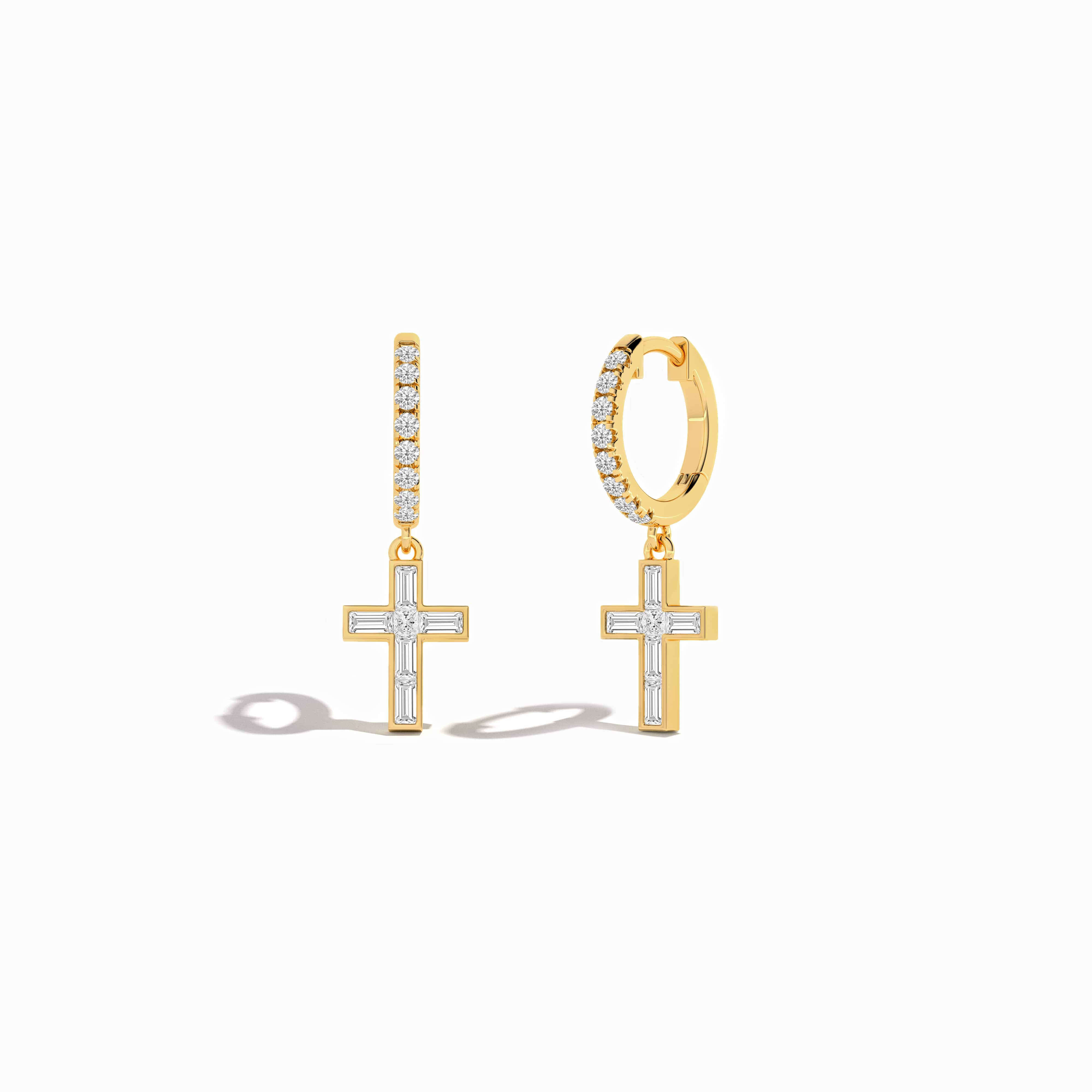 Baguette Diamond Cross Dangle Hoop Earrings