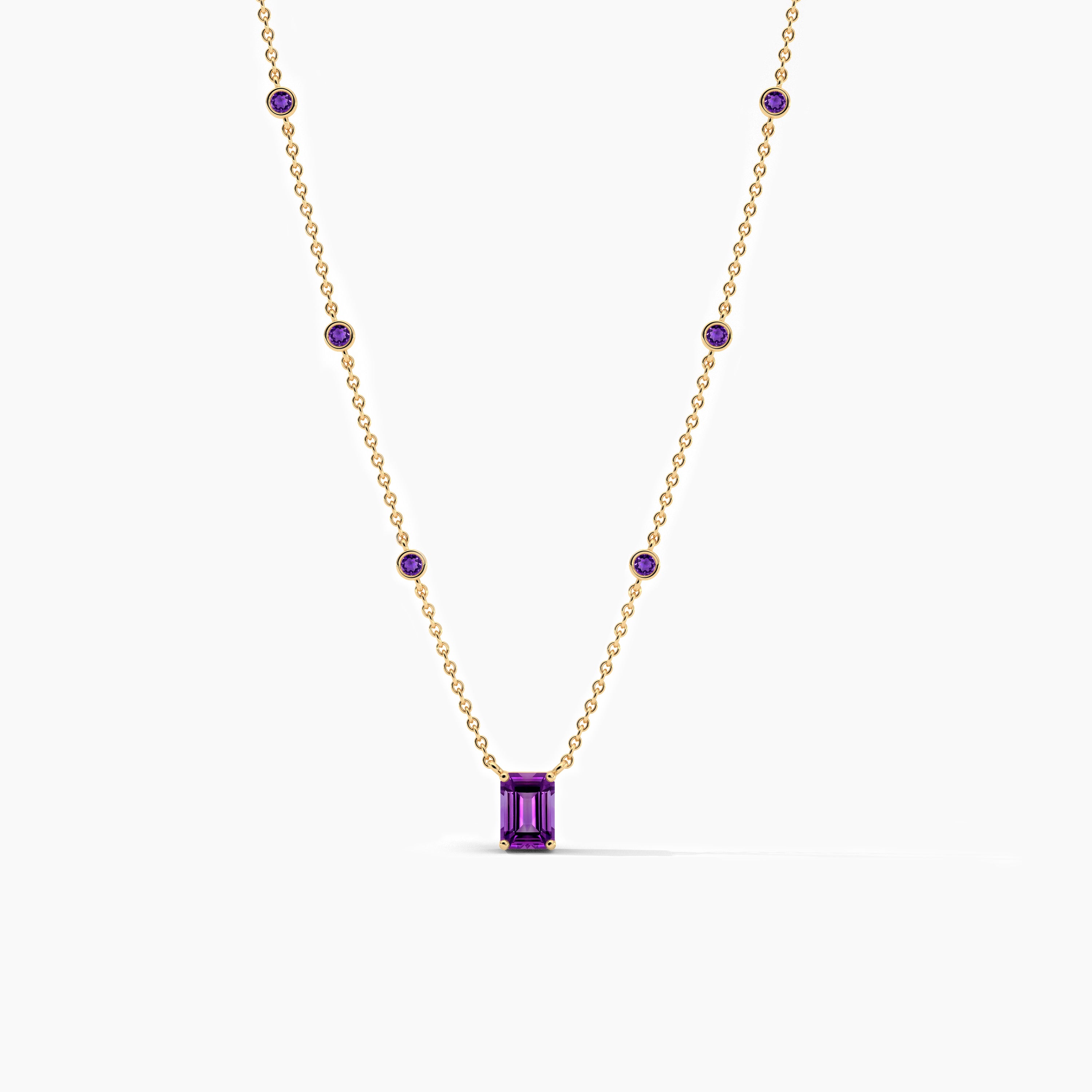 emerald shape amethyst gemstone station necklace