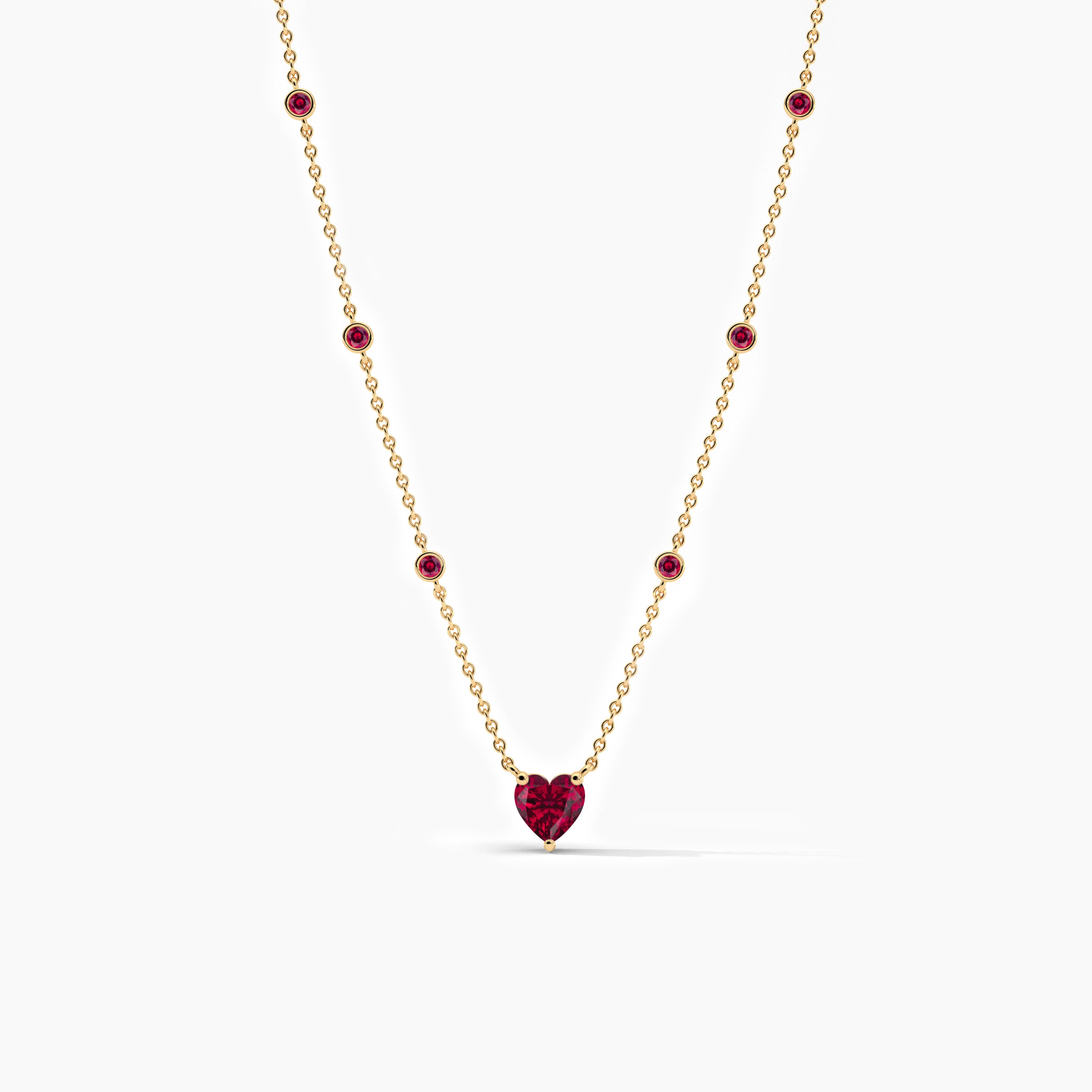 Yellow Gold Ruby Diamond Bezel Necklace