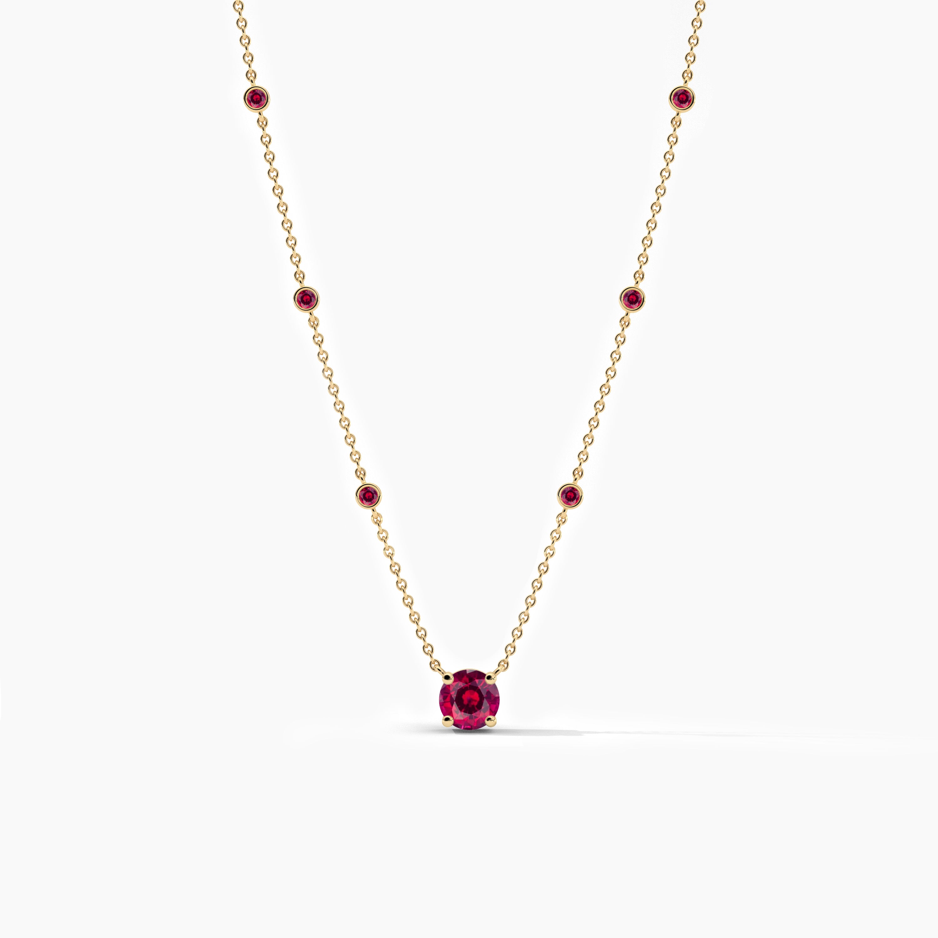 Yellow Gold Ruby Diamond Bezel Necklace