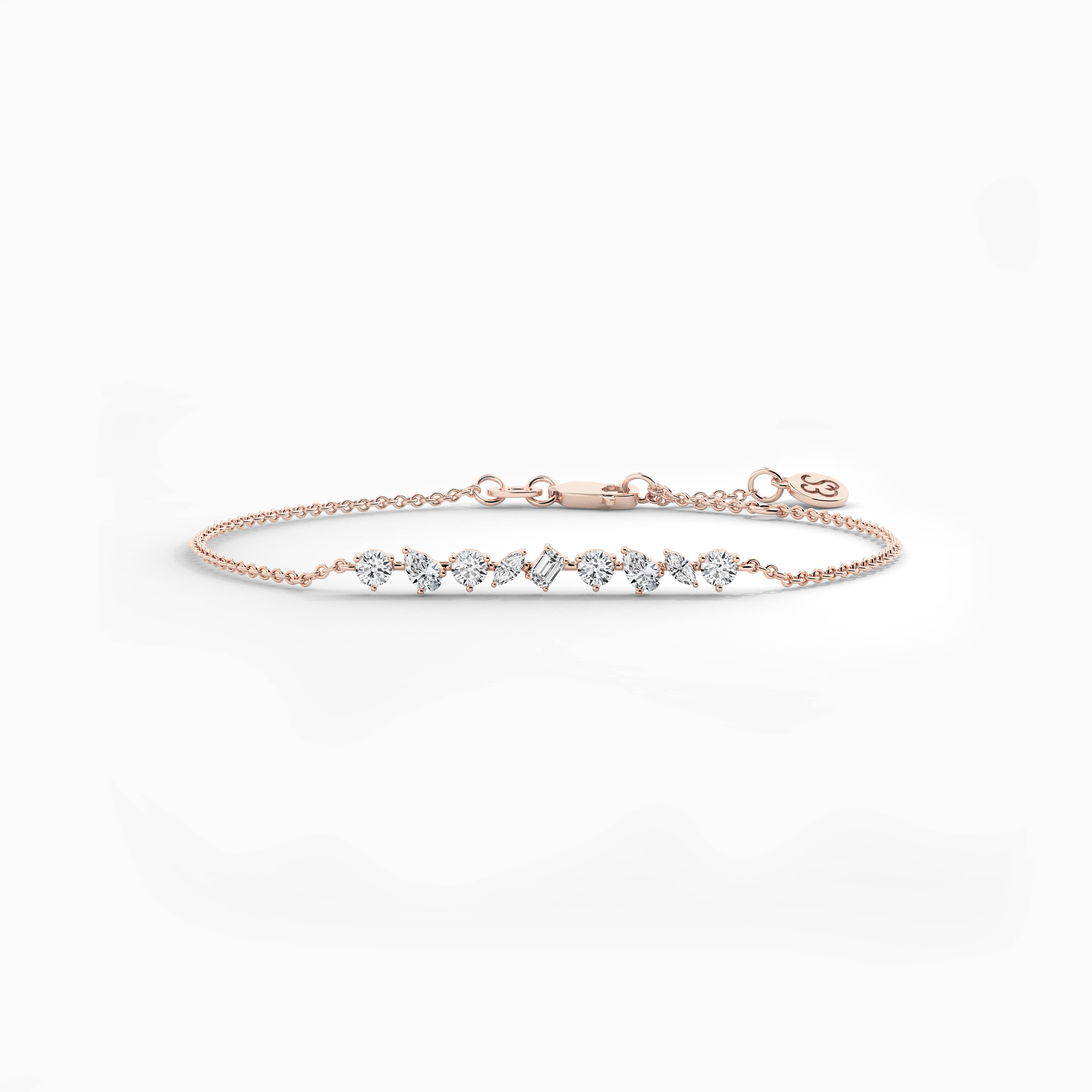 Multi Shape Diamonds Bezel Set Bracelet In Rose Gold