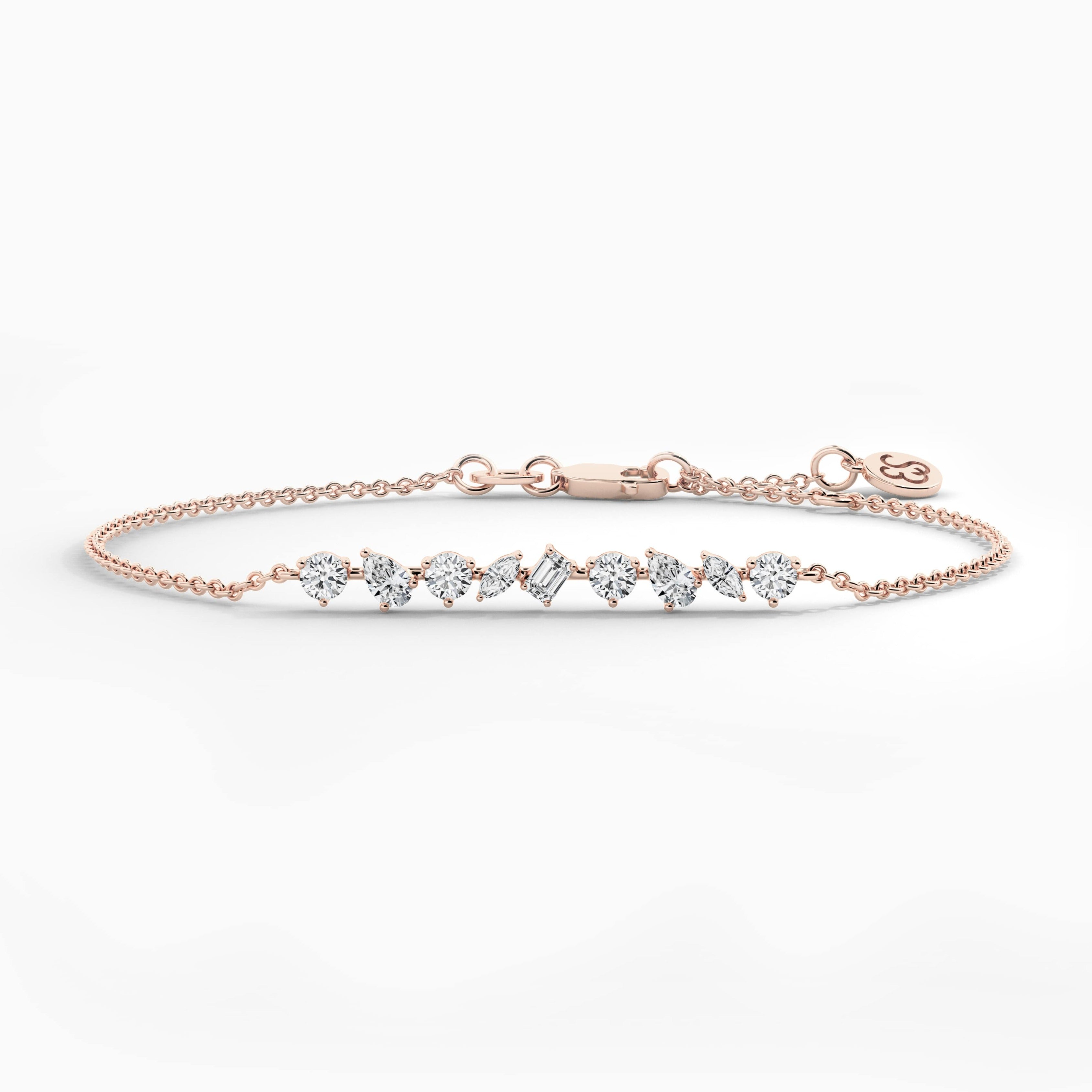 Multi Shape Diamonds Bezel Set Bracelet In Rose Gold