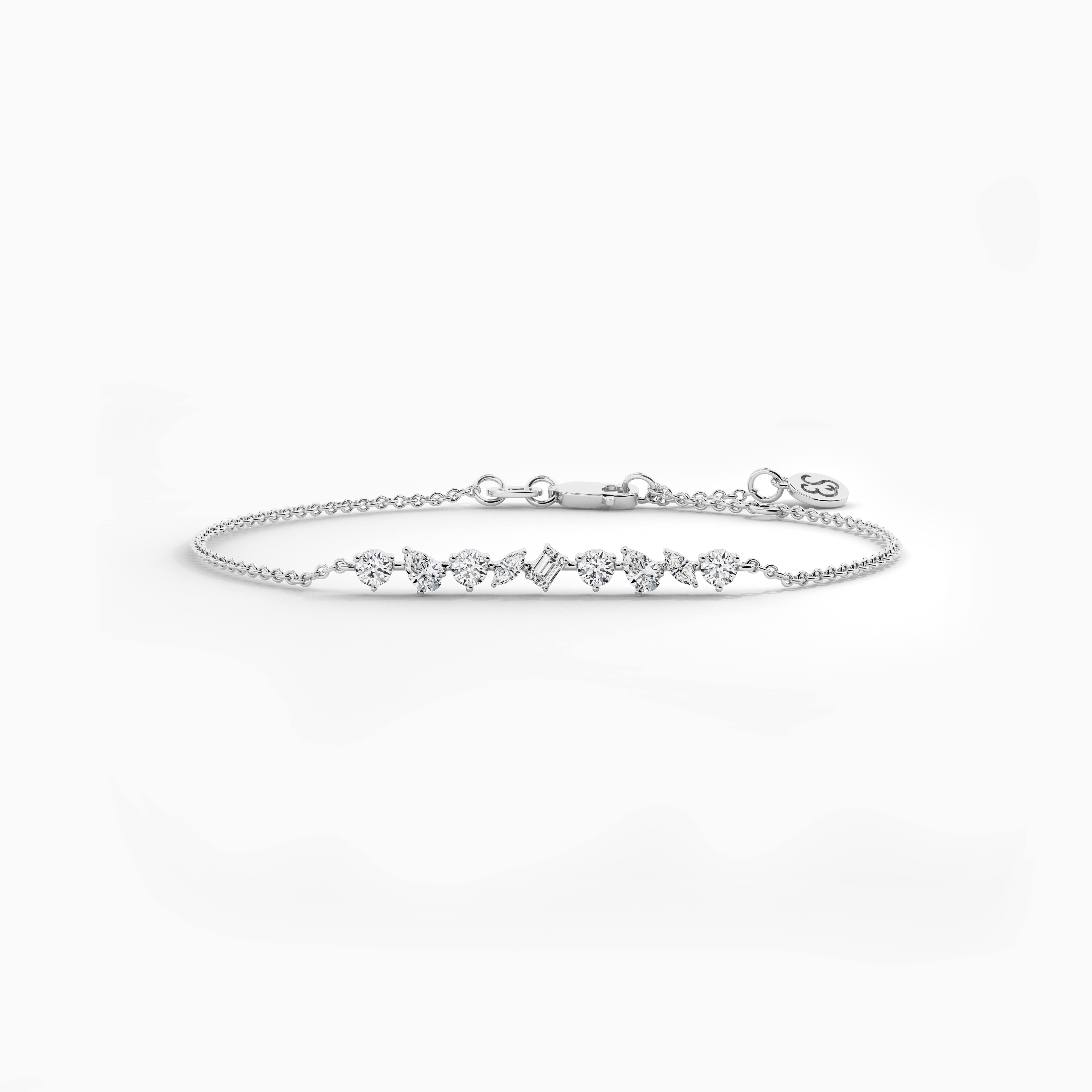 Multi Shape Bezel Set Five Stones  Diamond Bar Bracelet In White Gold