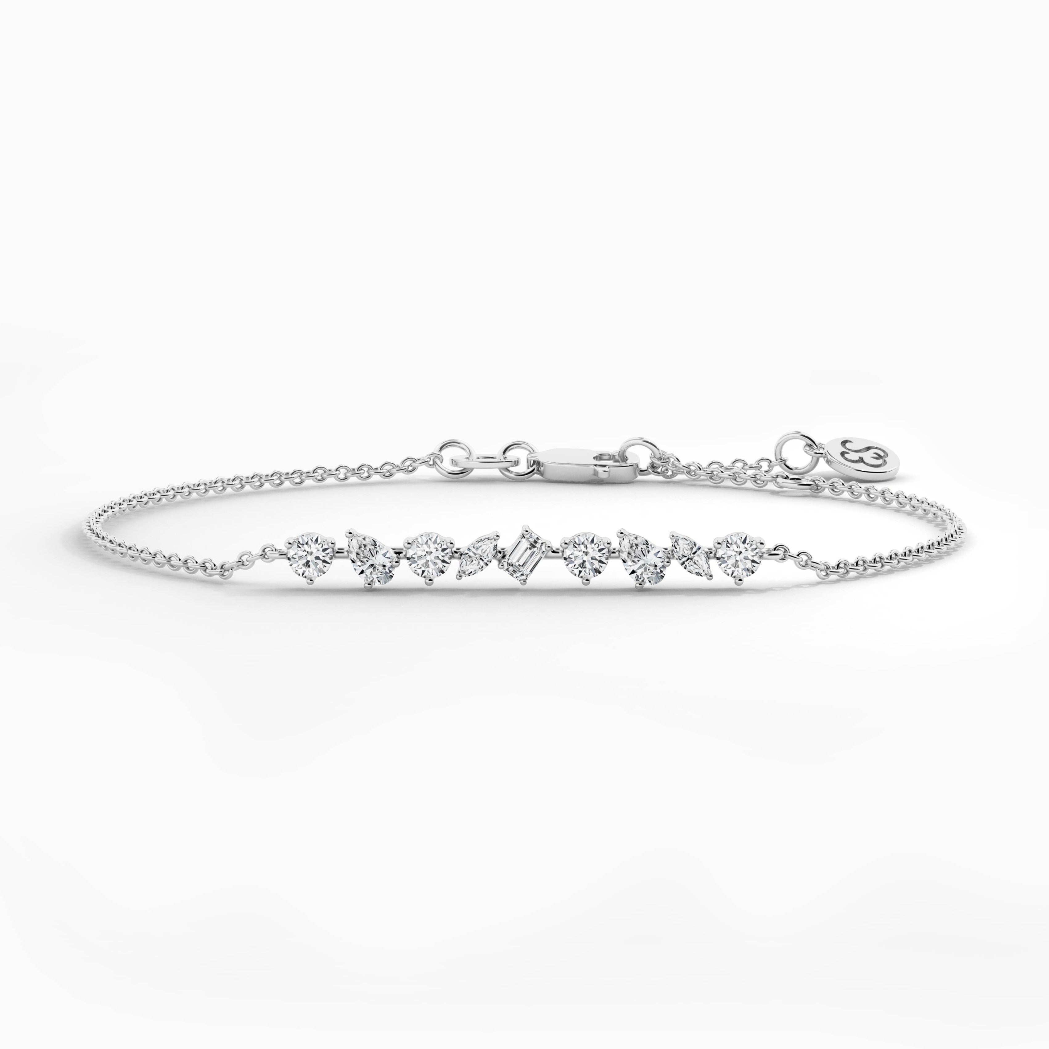 Multi Shape Bezel Set Five Stones  Diamond Bar Bracelet In White Gold