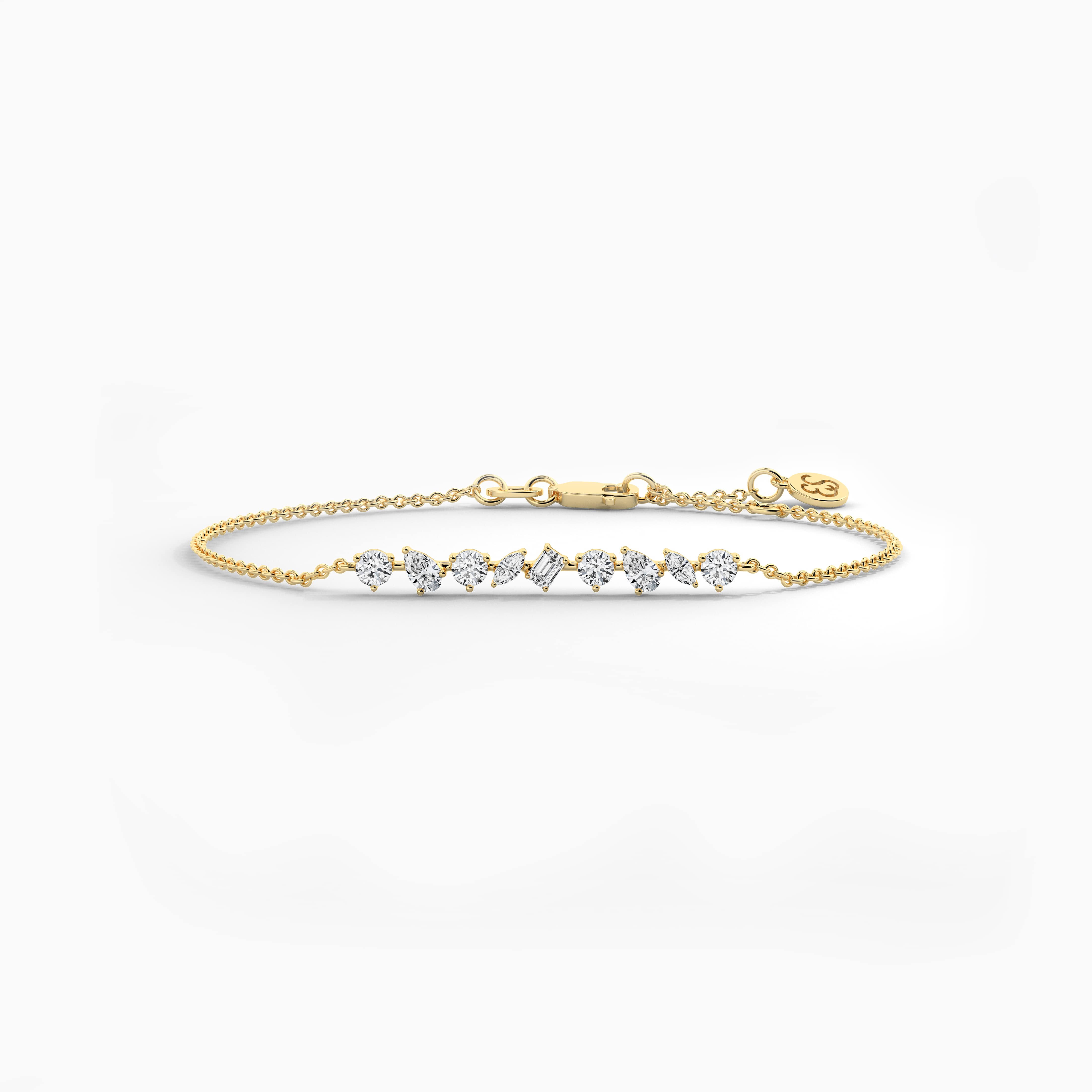 5 Stone Diamond Bar Bracelet In Yellow Gold For Woman 