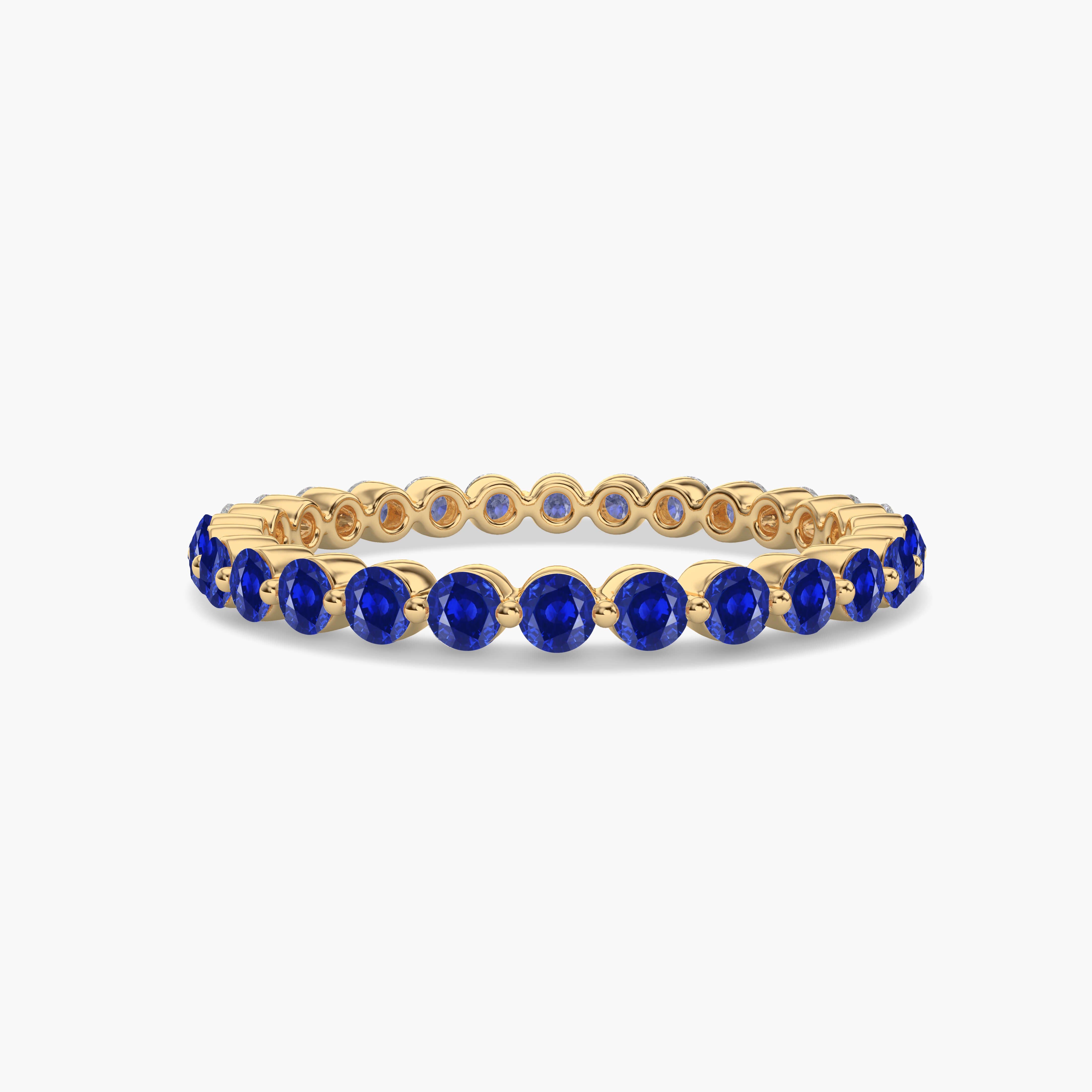 Round Cut Blue Sapphire Eternity Wedding Full Band In Yellow Gold For Woman Gift