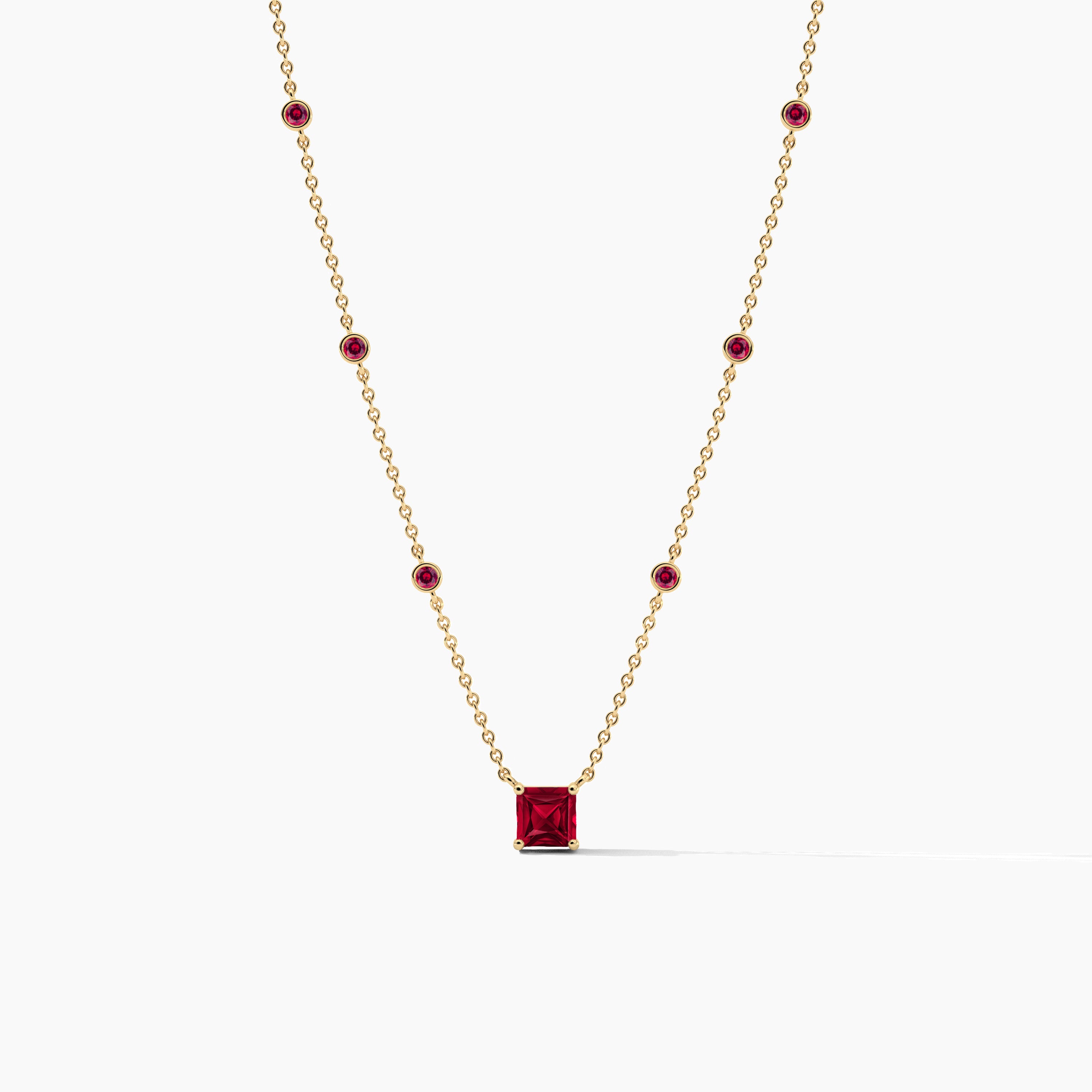 Yellow Gold Ruby Diamond Bezel Necklace