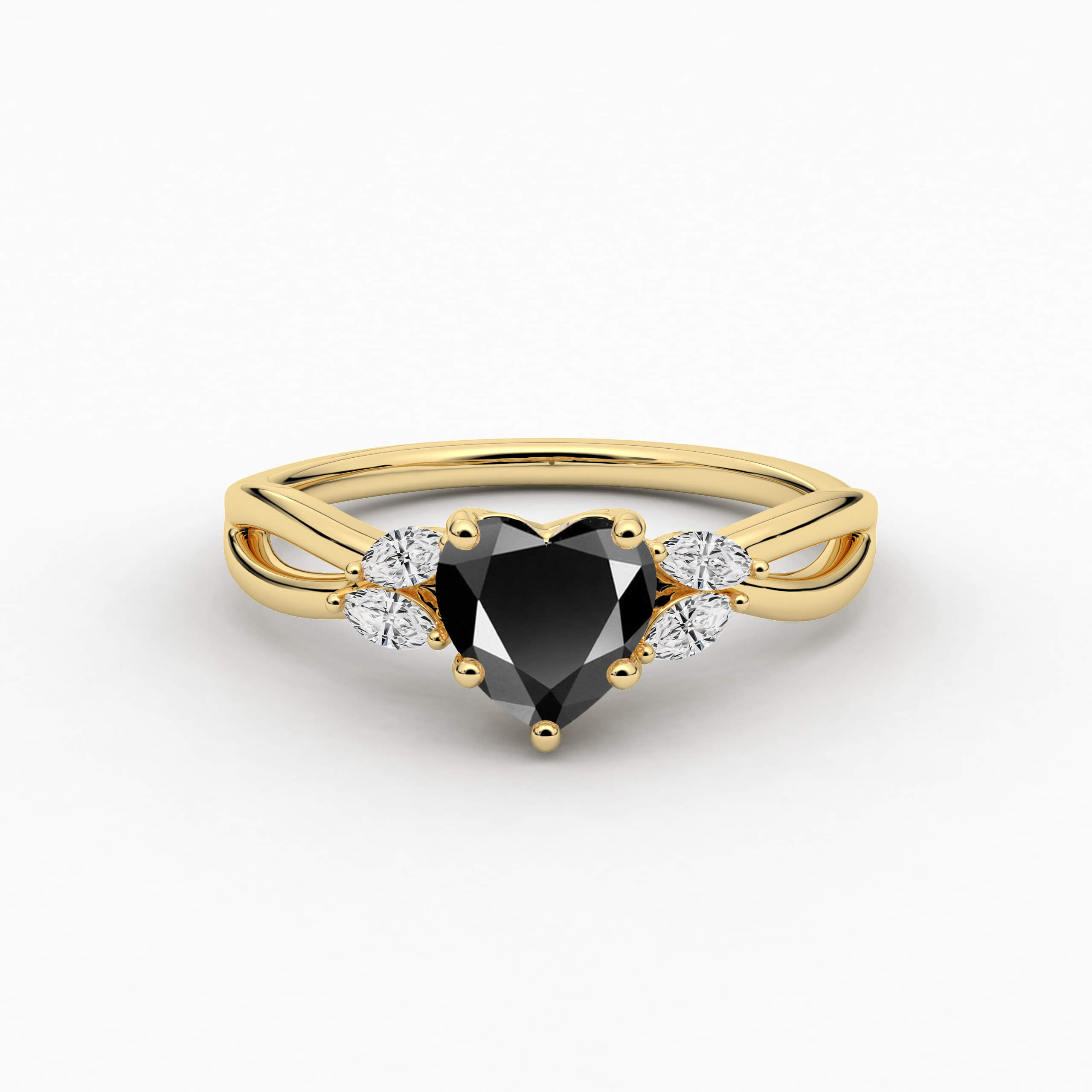 Heart Cut Black Moissanite Diamond Ring in Yellow Gold