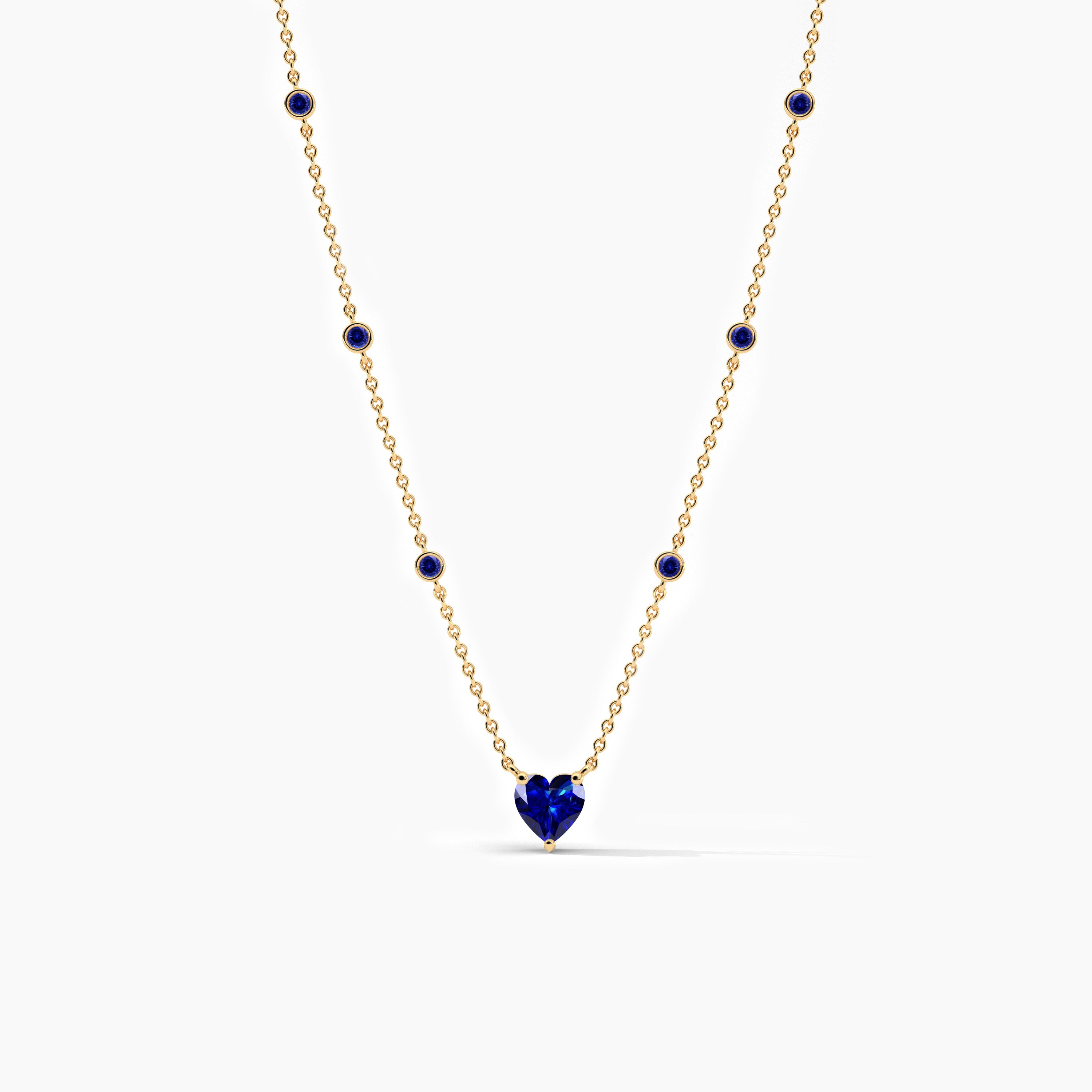 Round Shape Blue Sapphire Diamond Station Necklace