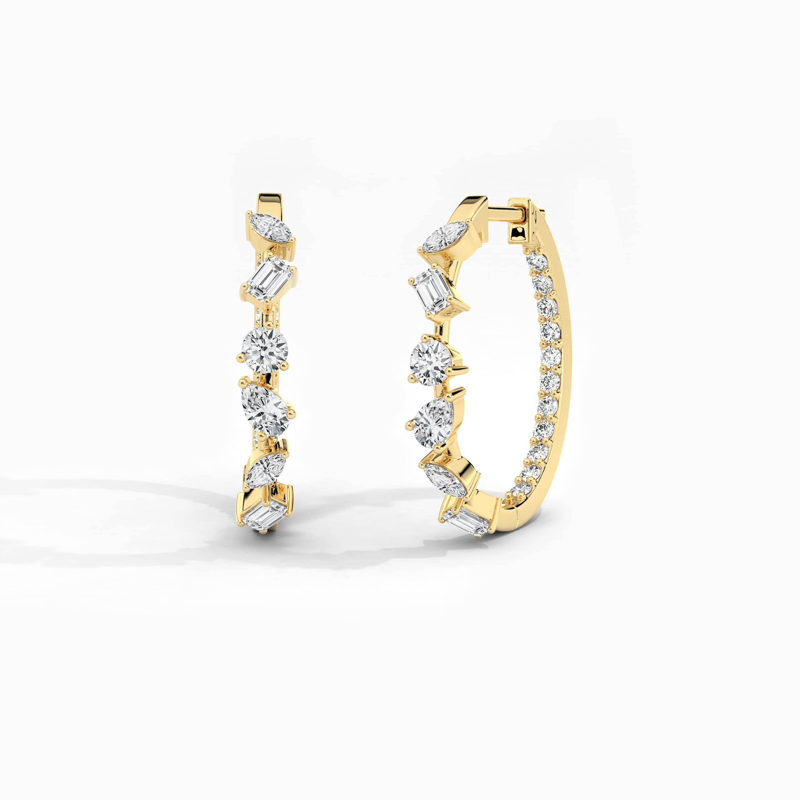 Pear and Marquise Multi Shaped Inside Out Hoop Earrings yellow gold