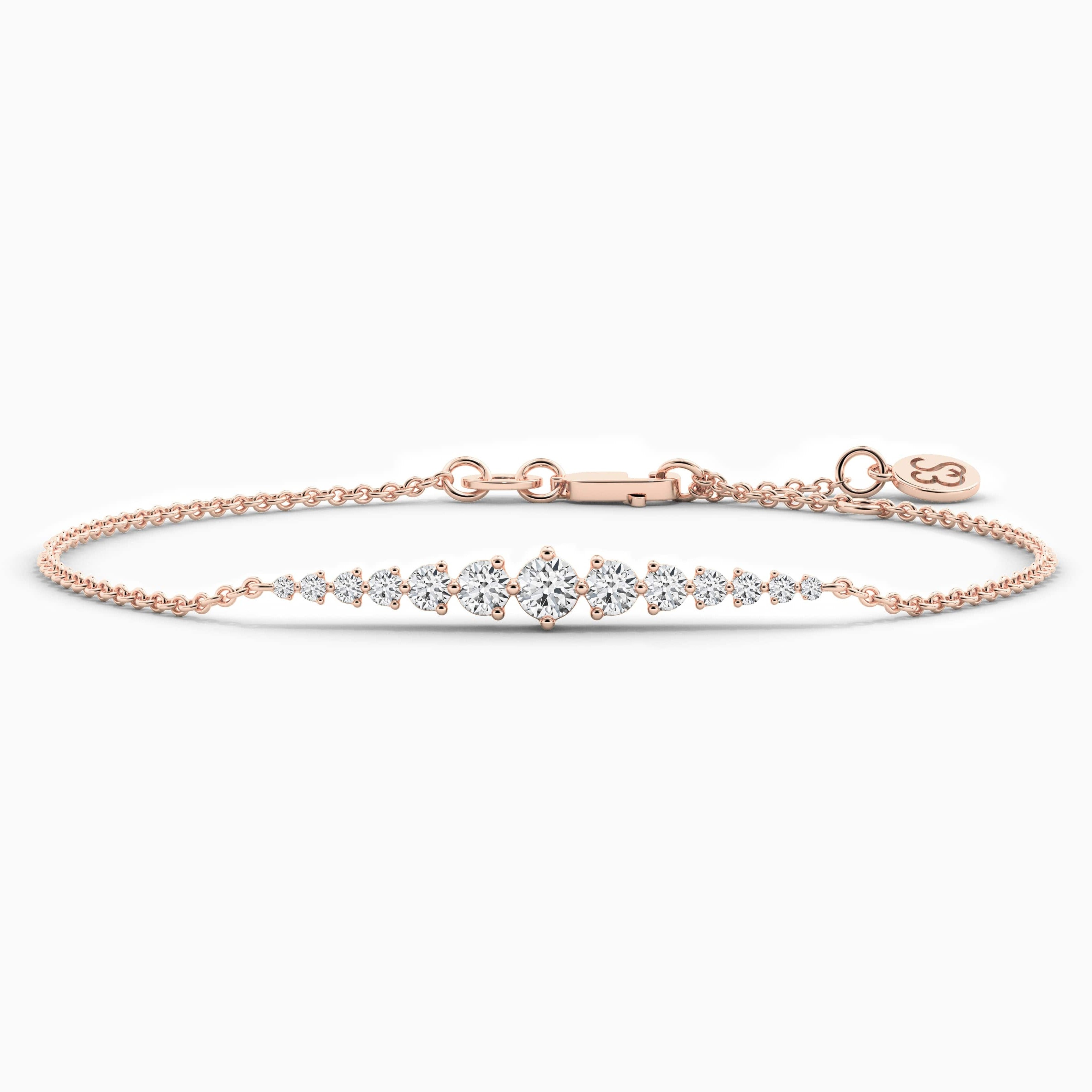 Rose Gold  Round Cut Moissanite Diamond Chain Bracelet 