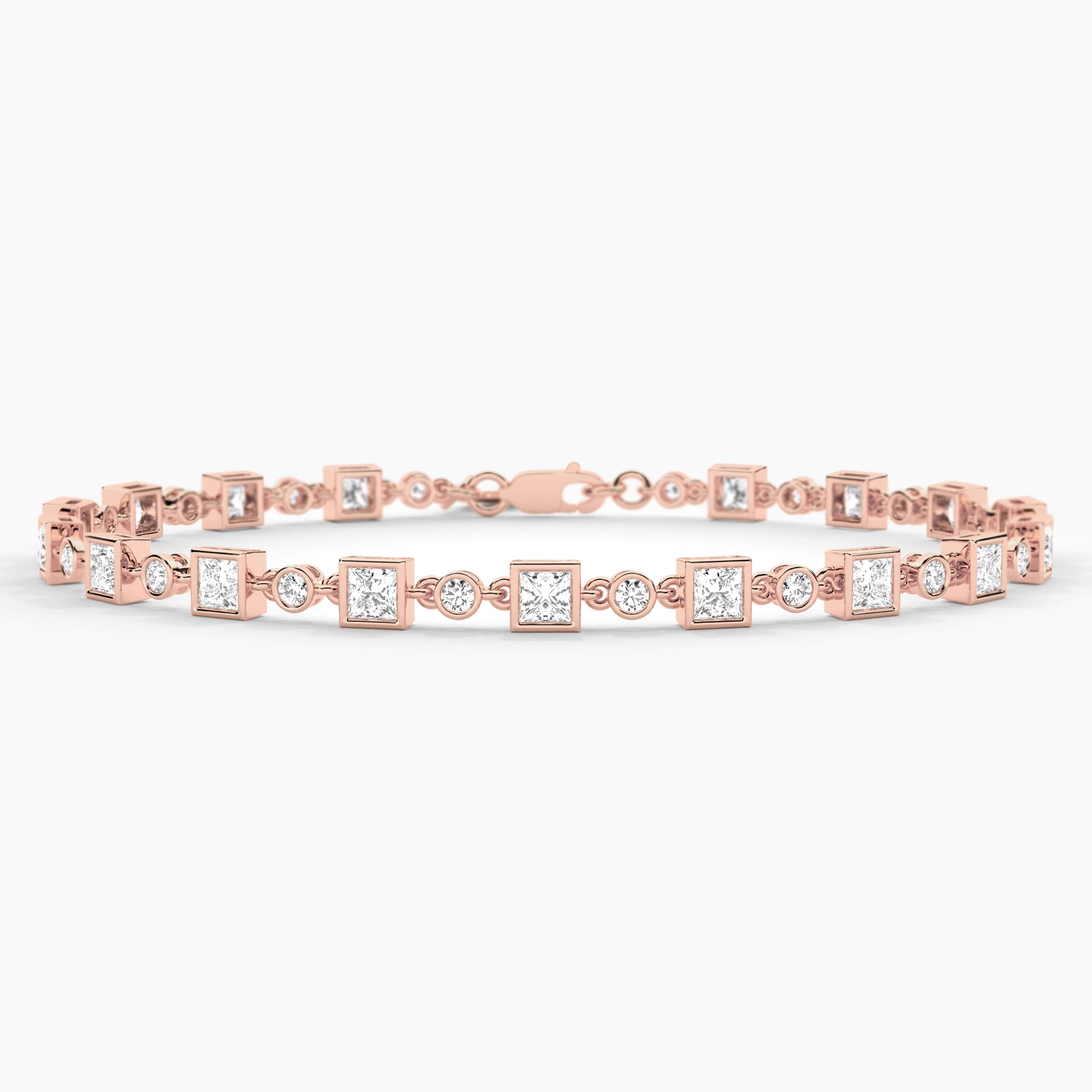 rose gold princess and round diamond tennis bracelet