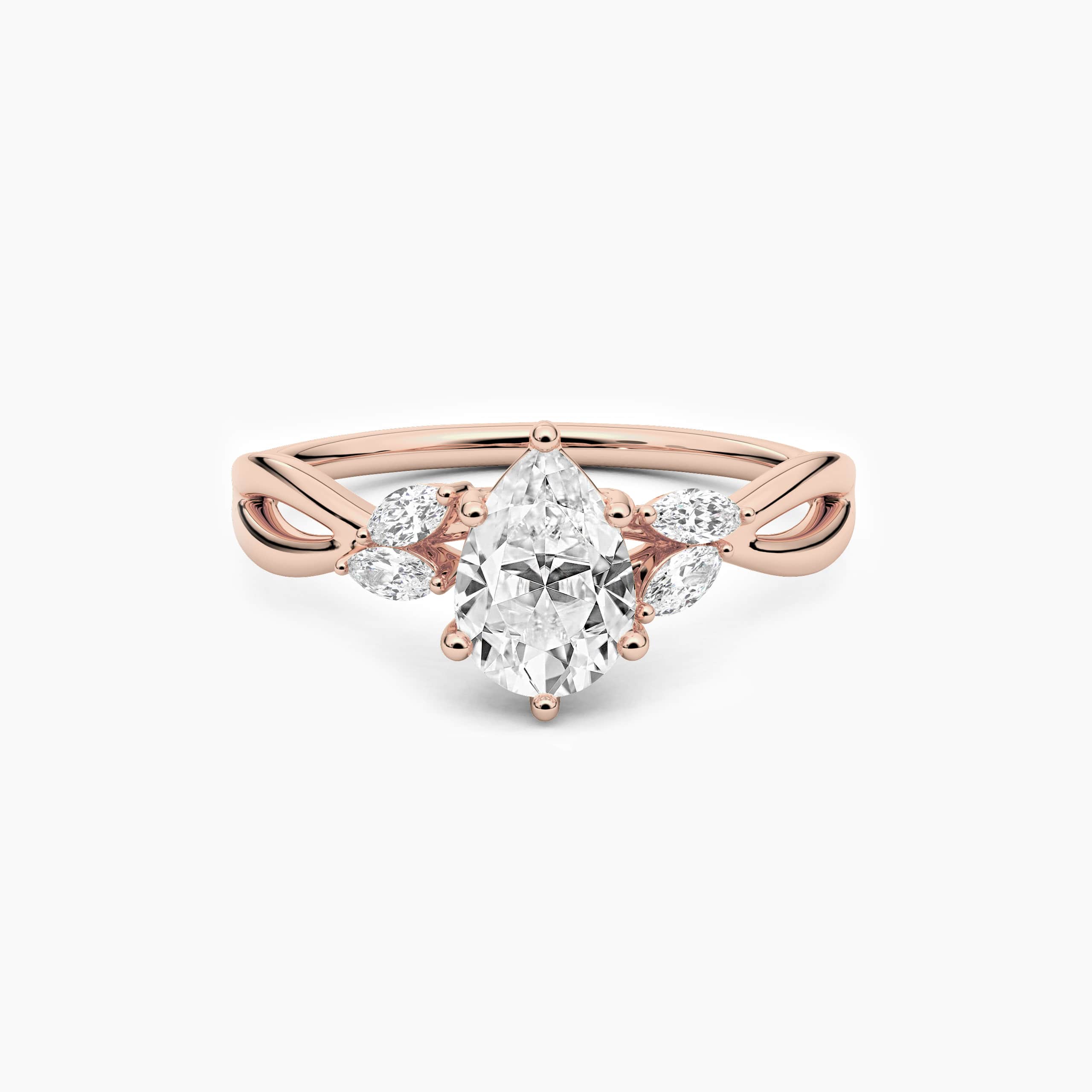 Rose Gold Pear Cut Moissanite Engagement Ring in Nature Inspired Ring