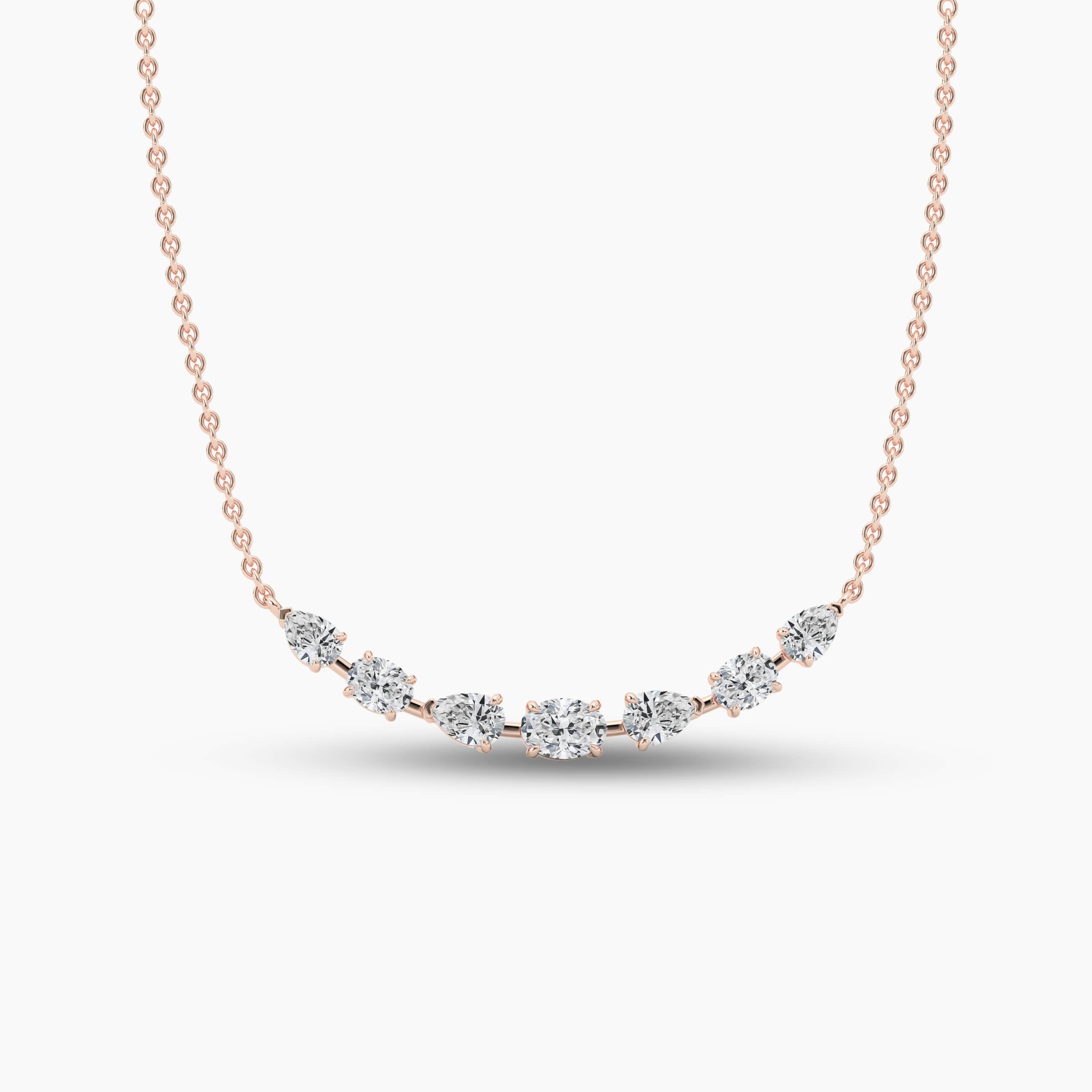 Fancy Shape Diamond Cluster Necklace In Rose Gold 