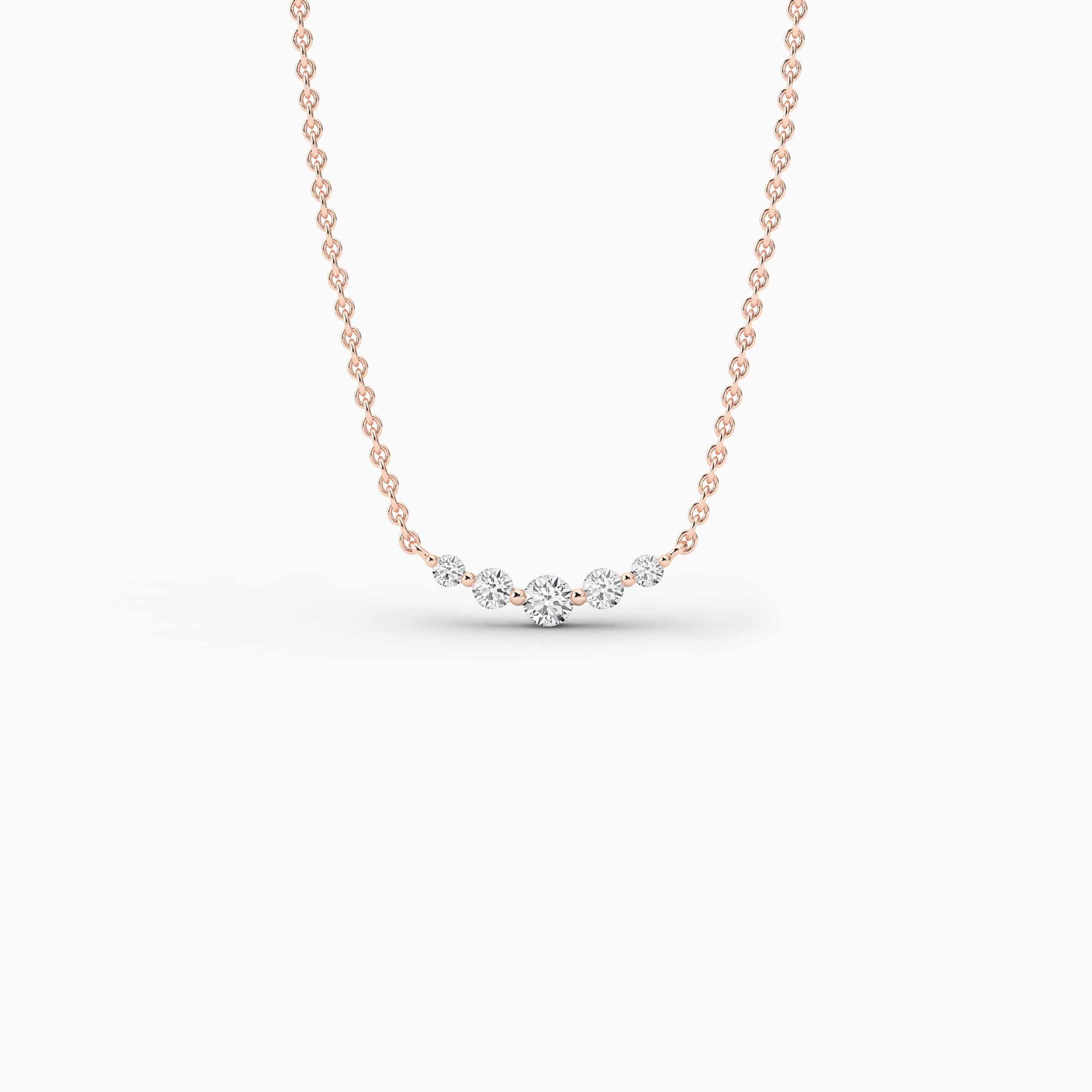 Round Shape Five Stones Moissanite Diamond Necklace For Woman's in Rose Gold