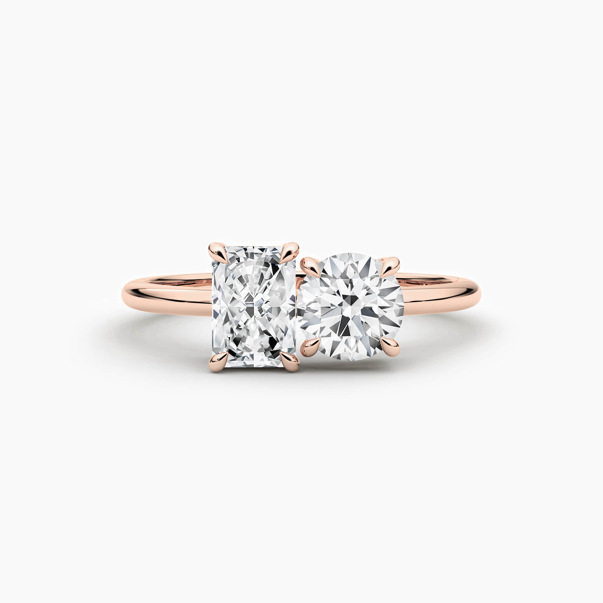 Radiant And Round Cut Lab Grown Diamond Toi Et Moi Engagement Ring In Rose Gold