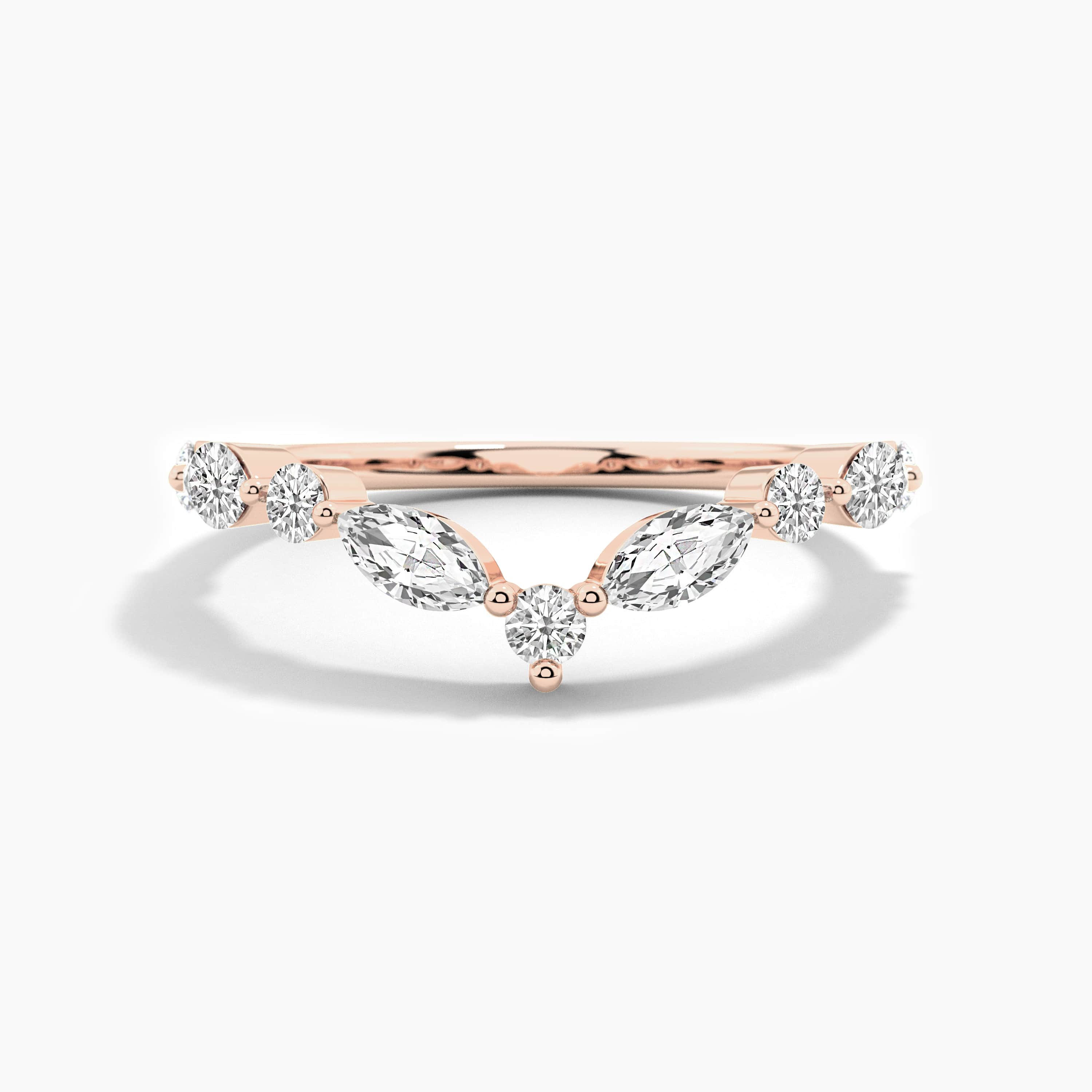 rose gold round and marquise diamond curved ring 
