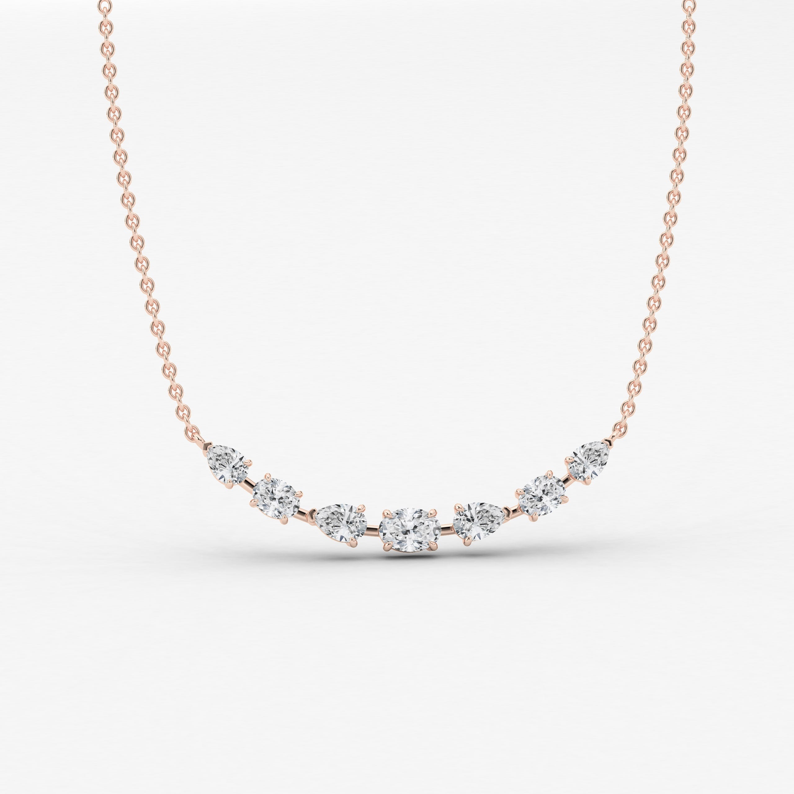 Fancy Shape Diamond Cluster Necklace In Rose Gold 