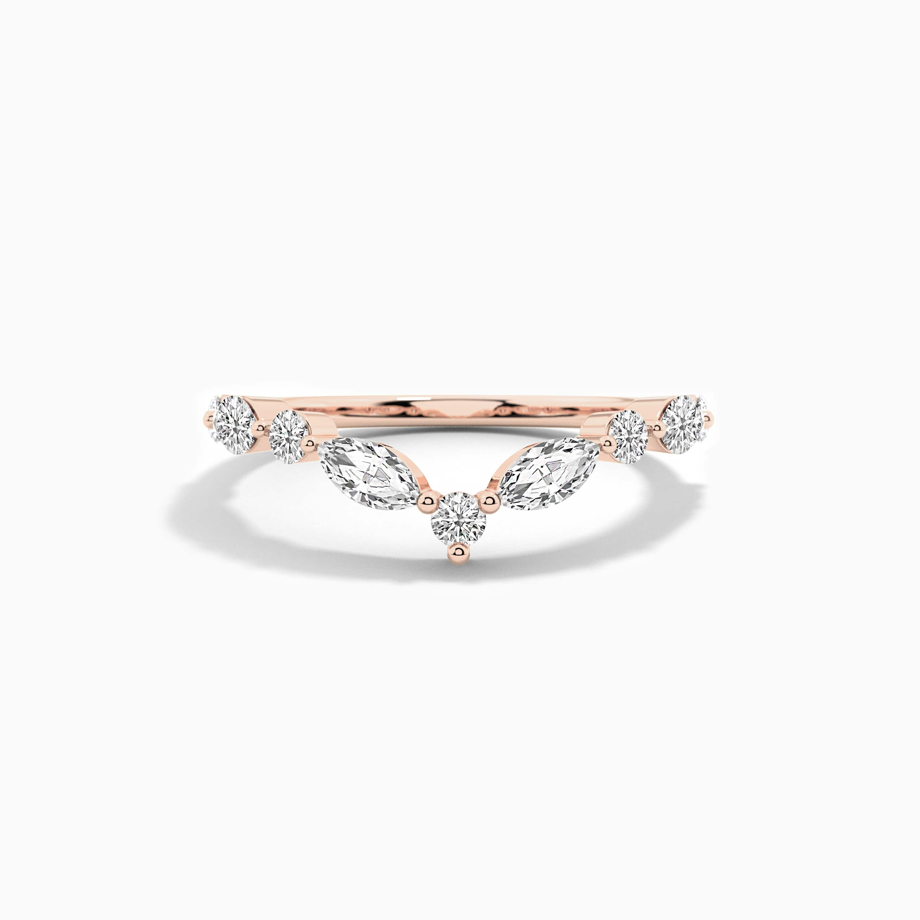 rose gold round and marquise diamond curved ring