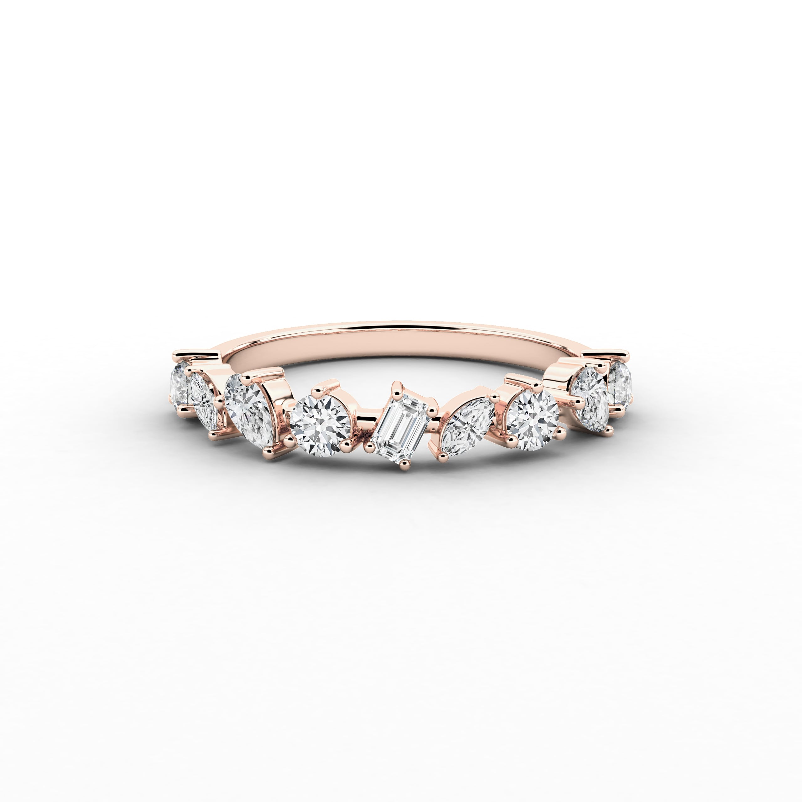 Cluster Engagement Ring In Multi Shape Moissanite Diamond Ring In Rose Gold