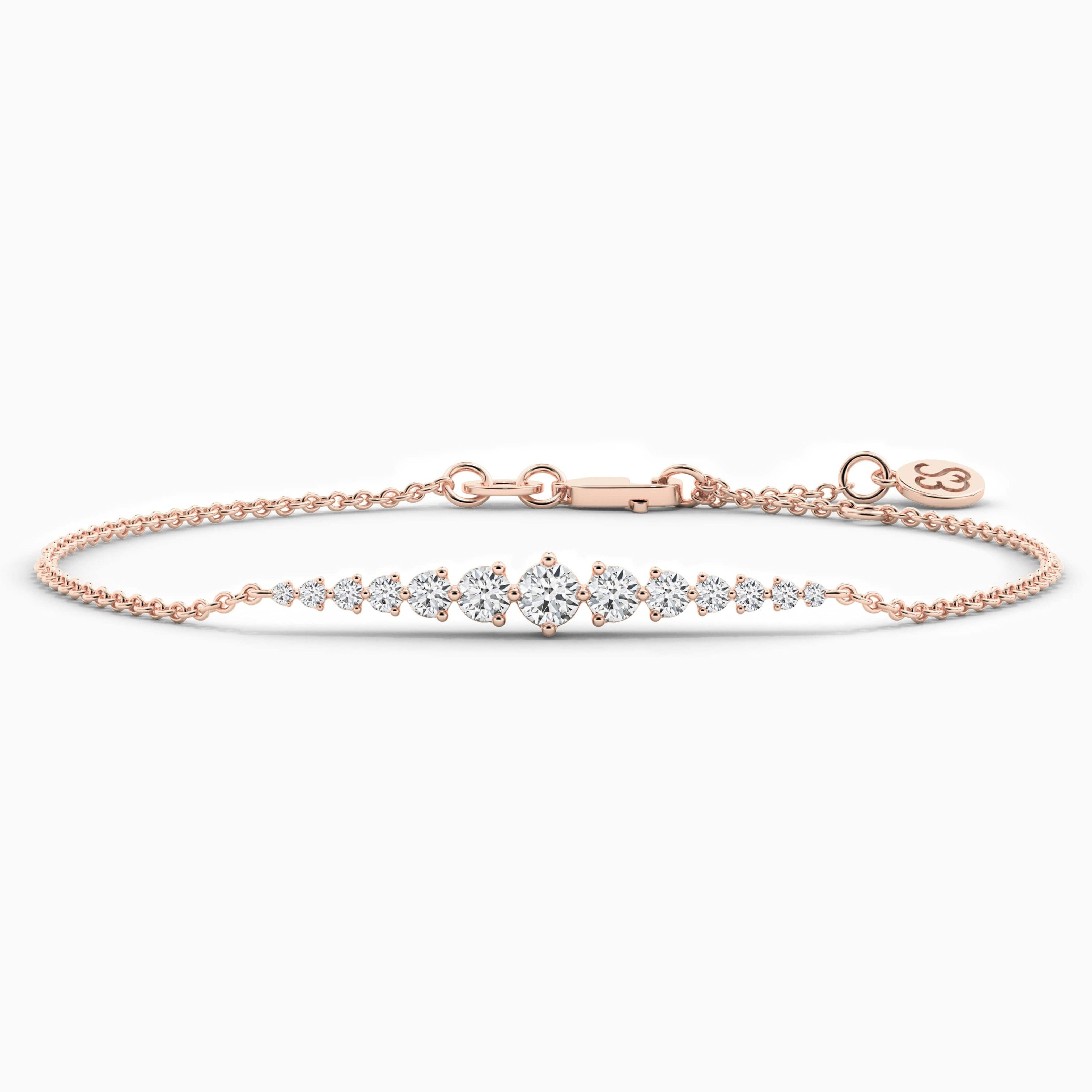 Rose Gold Chain Bracelet For Woman In Round Cut Diamond