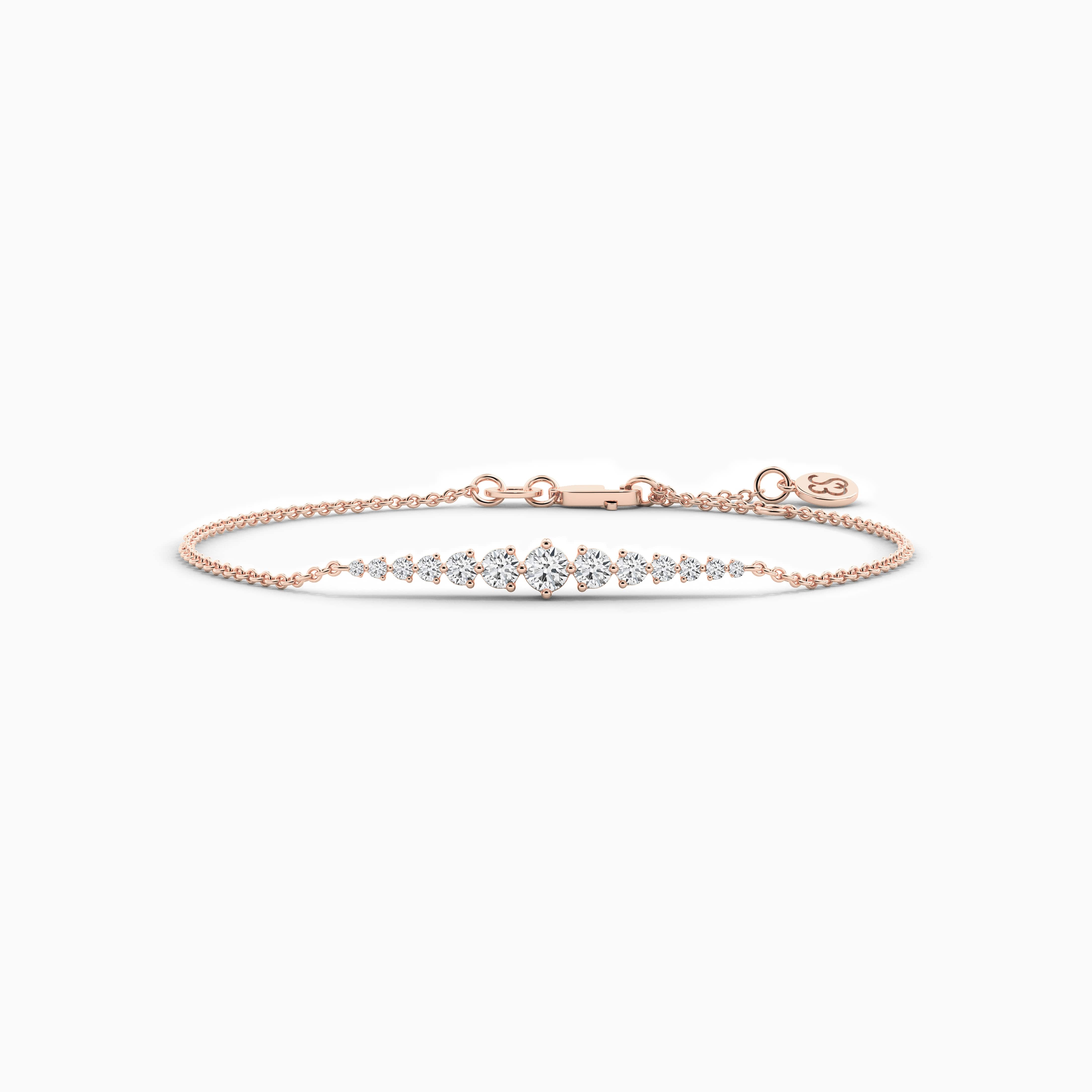 Rose Gold Chain Bracelet For Woman In Round Cut Diamond