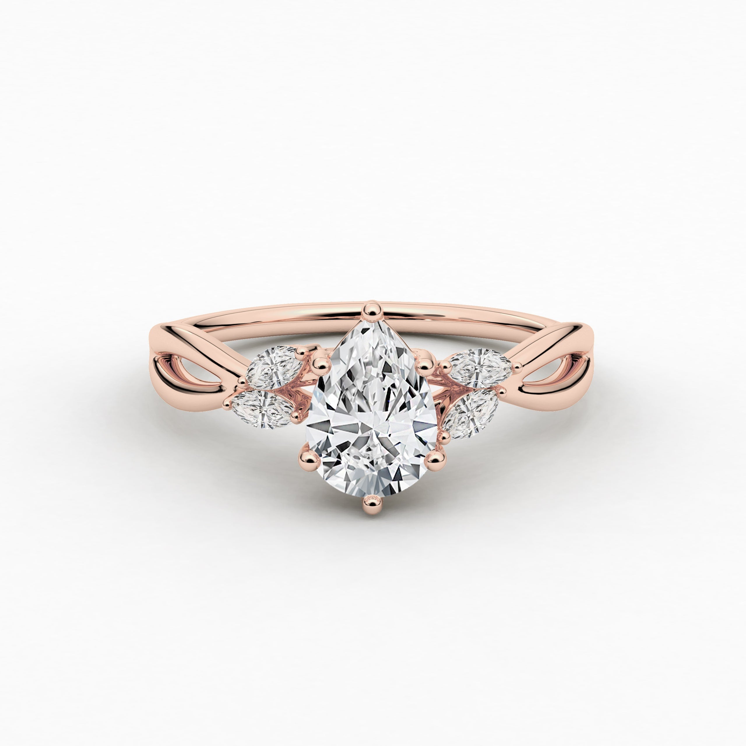 Rose Gold Pear Cut Moissanite Engagement Ring in Nature Inspired Ring 