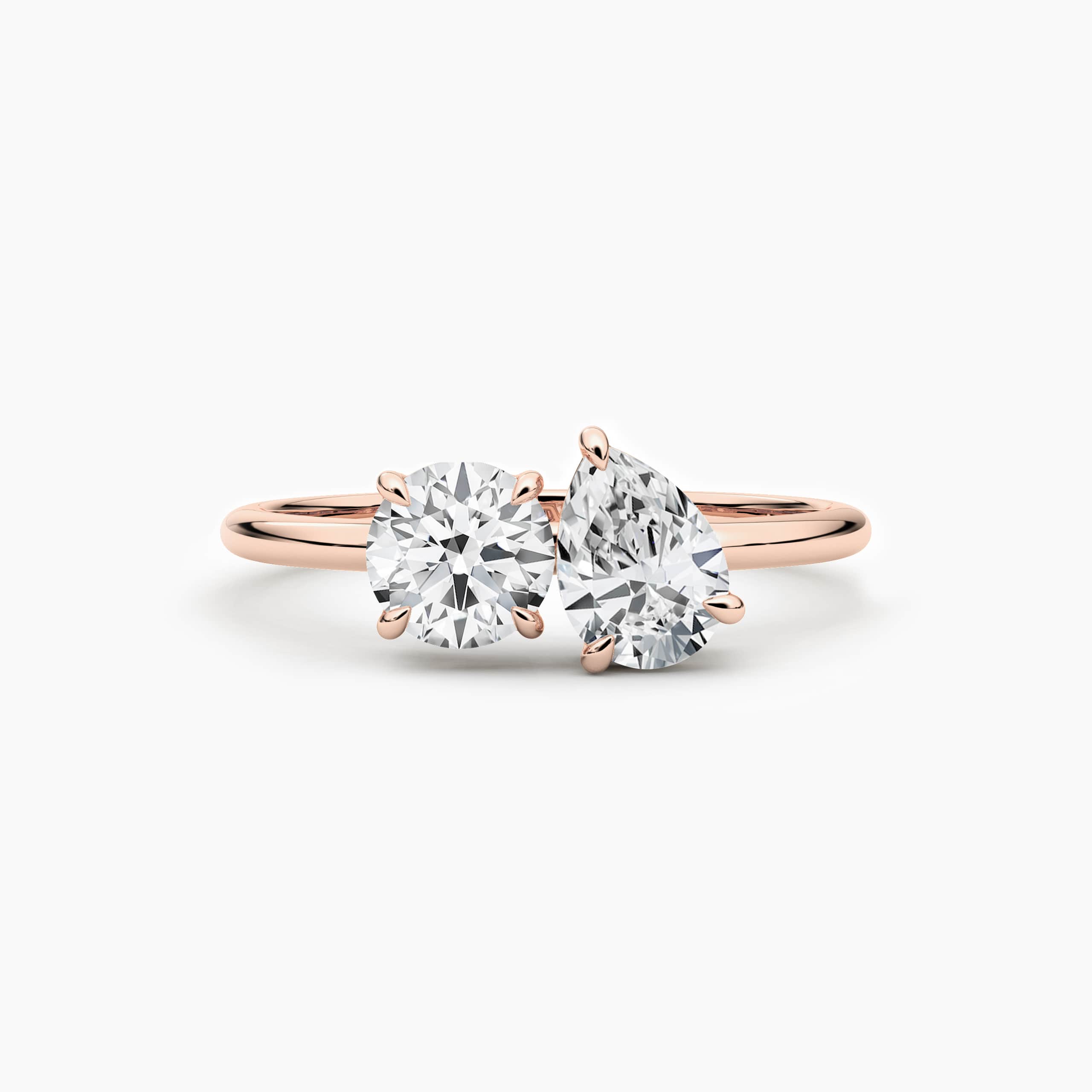 Rose Gold Toi Et Moi Engagement Ring In Round And Pear Cut Moissanite Diamond Ring