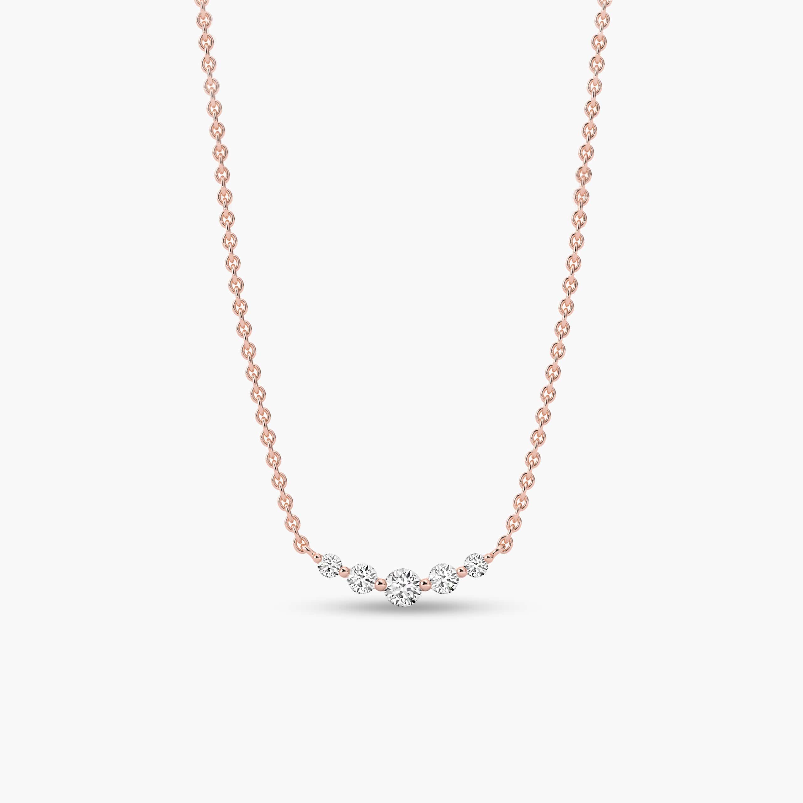 Round Shape Five Stones Moissanite Diamond Necklace For Woman's in Rose Gold