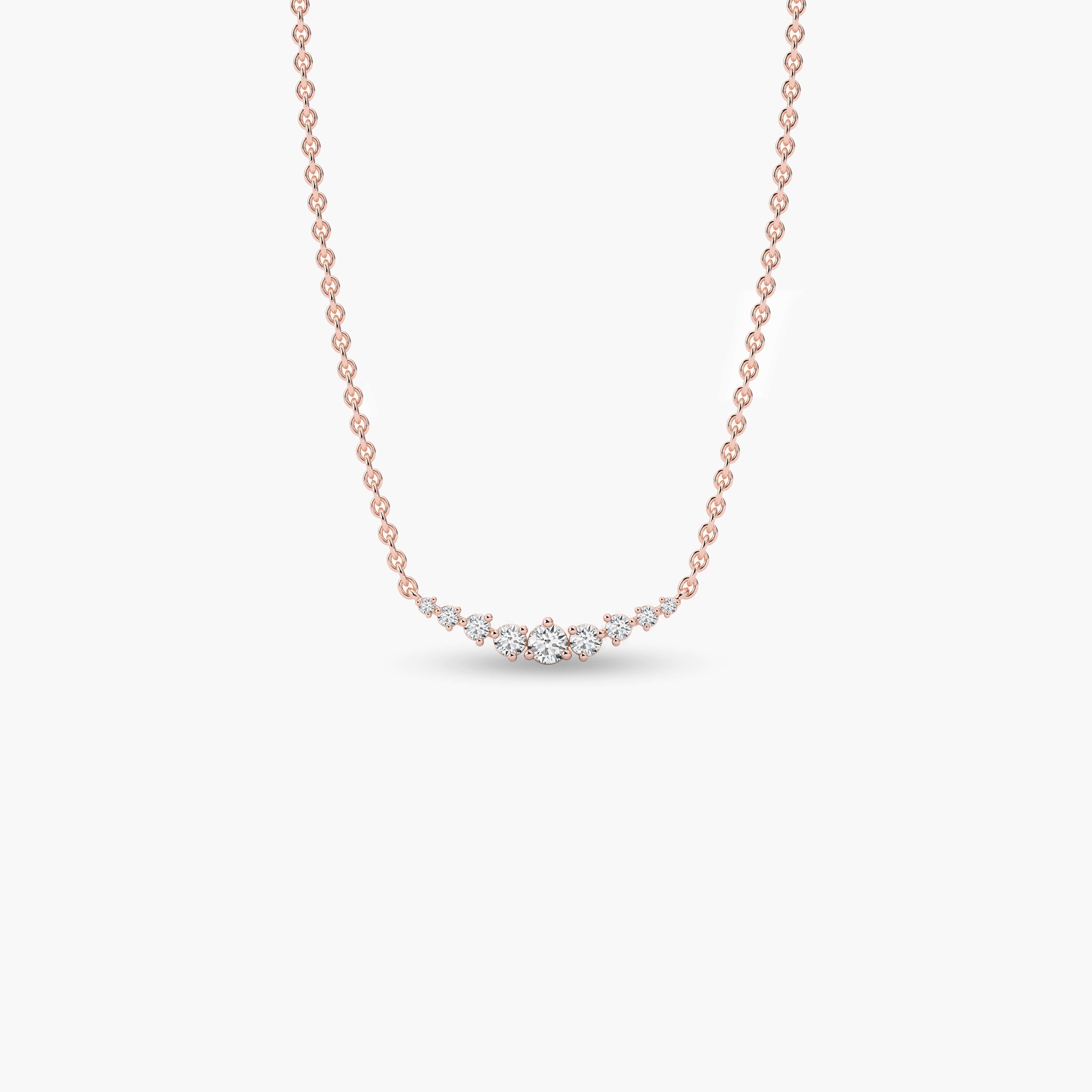 Round Shape Lab Grown Diamond Curved  Necklace in Rose Gold