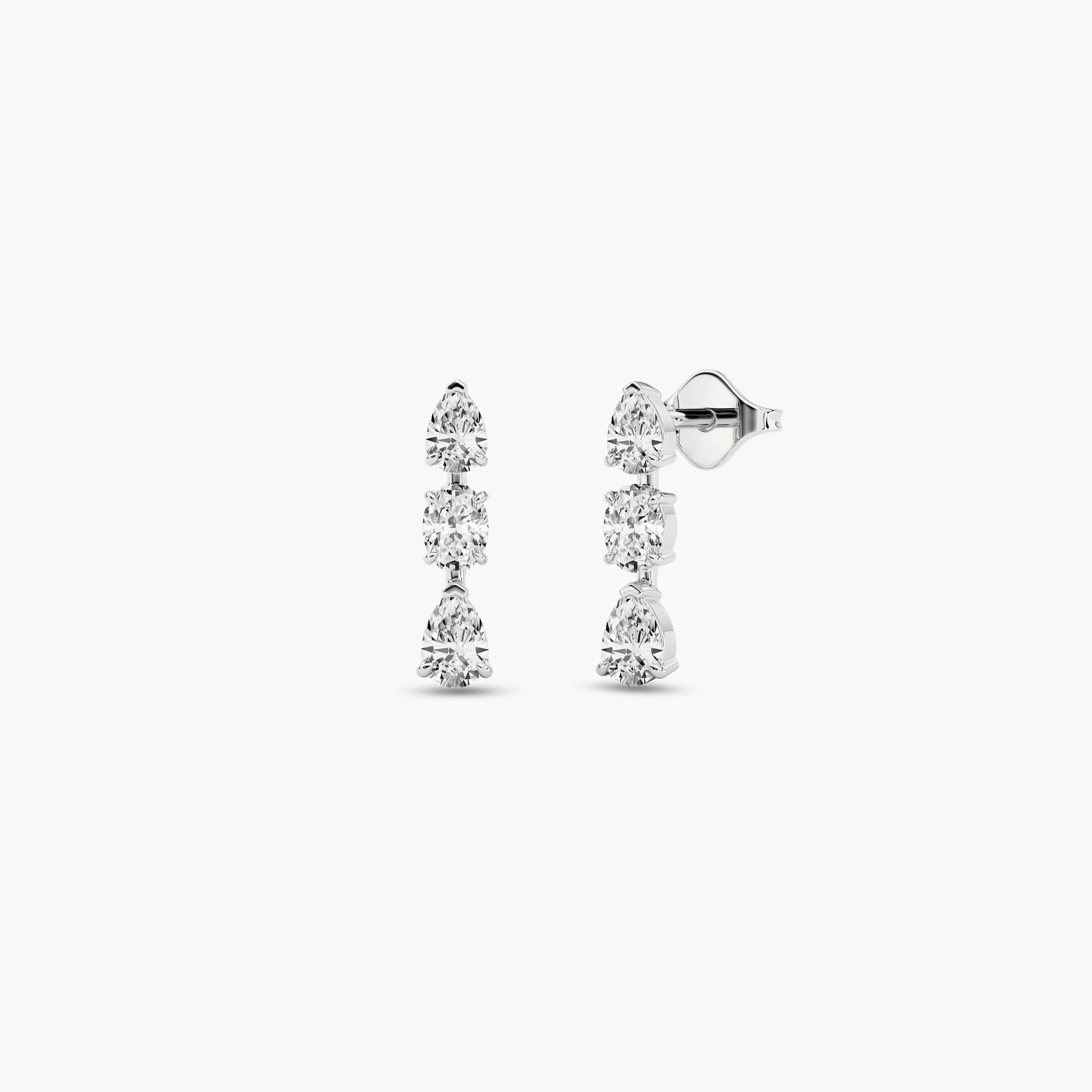 14k white gold multi shape diamond drop earrings