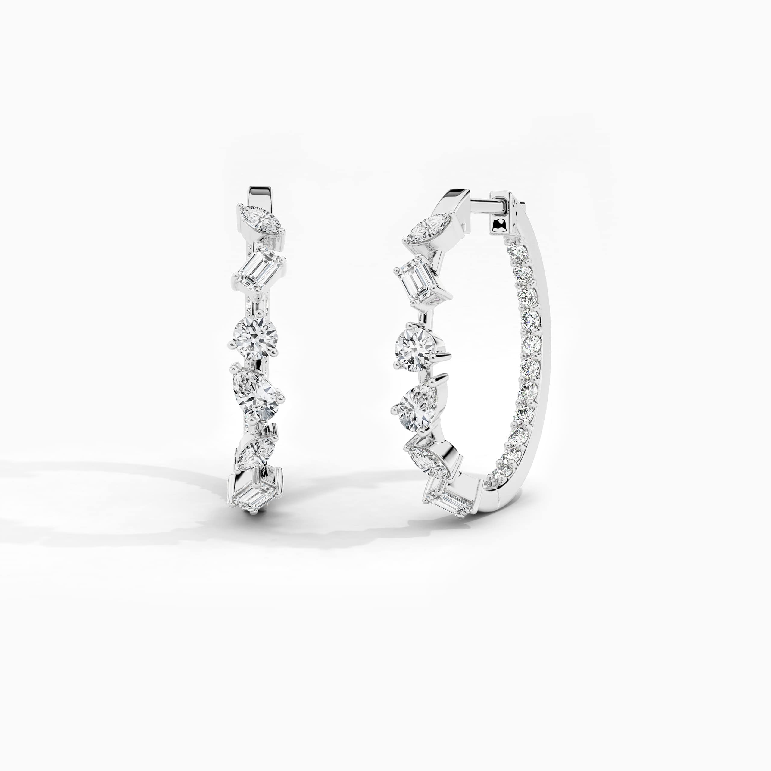 Pear and Marquise Multi Shaped Inside Out Hoop Earrings white gold