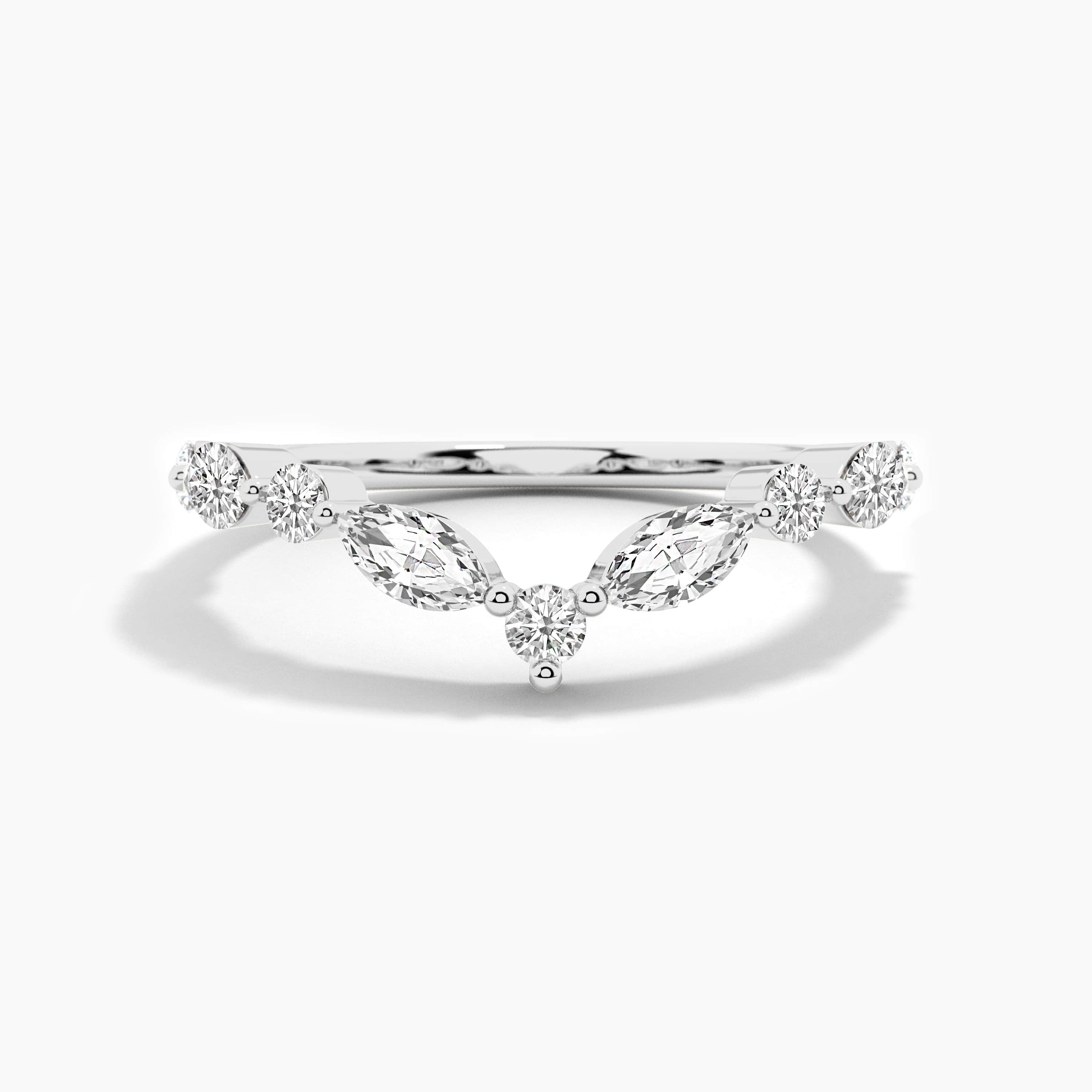 white gold diamond curved ring for woman 