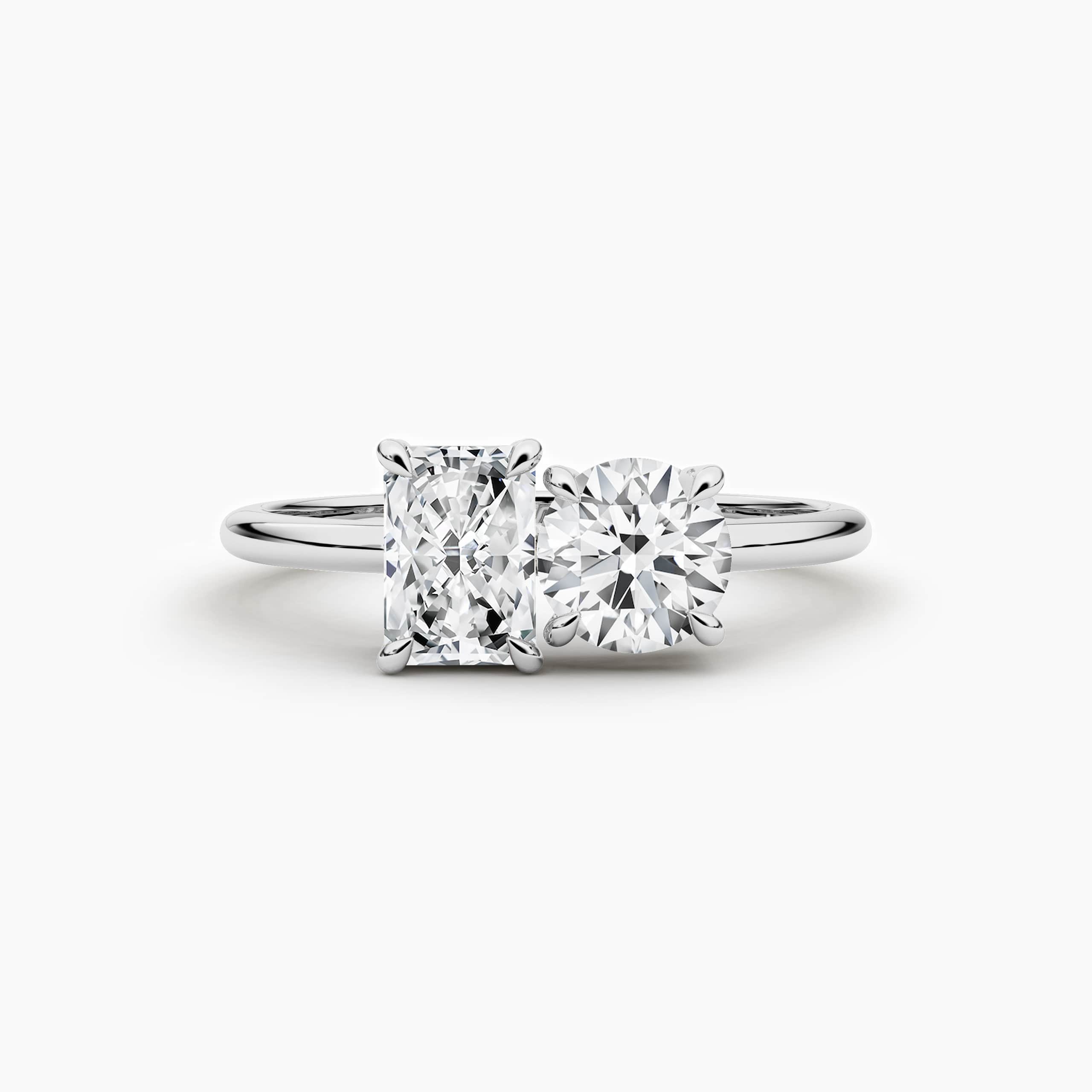 White Gold Toi Et Moi Lab Grown Diamond Engagement Ring in Radiant And Round Cut Diamond Ring