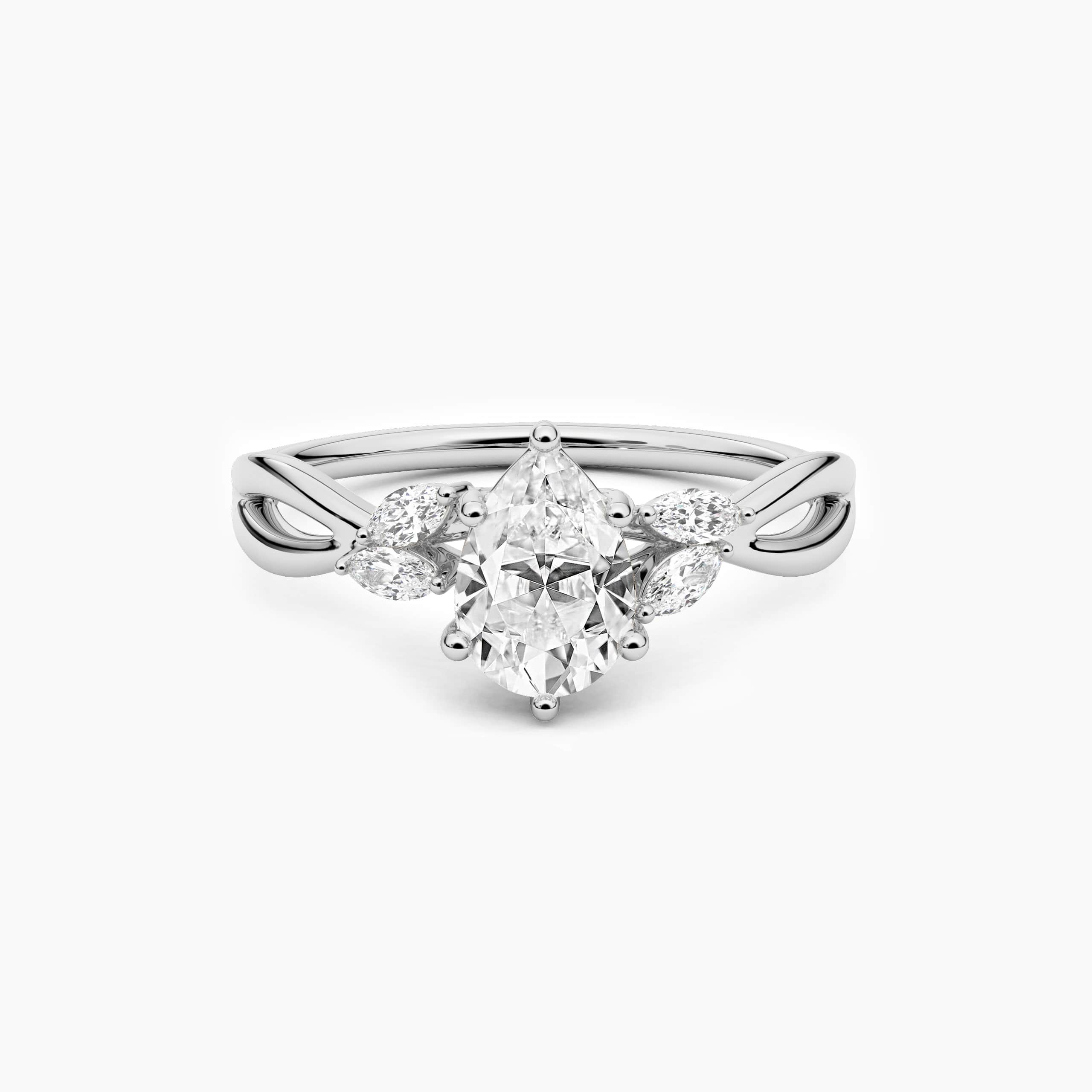 Pear Cut Moissanite Engagement Ring In Nature Inspired Ring In White Gold