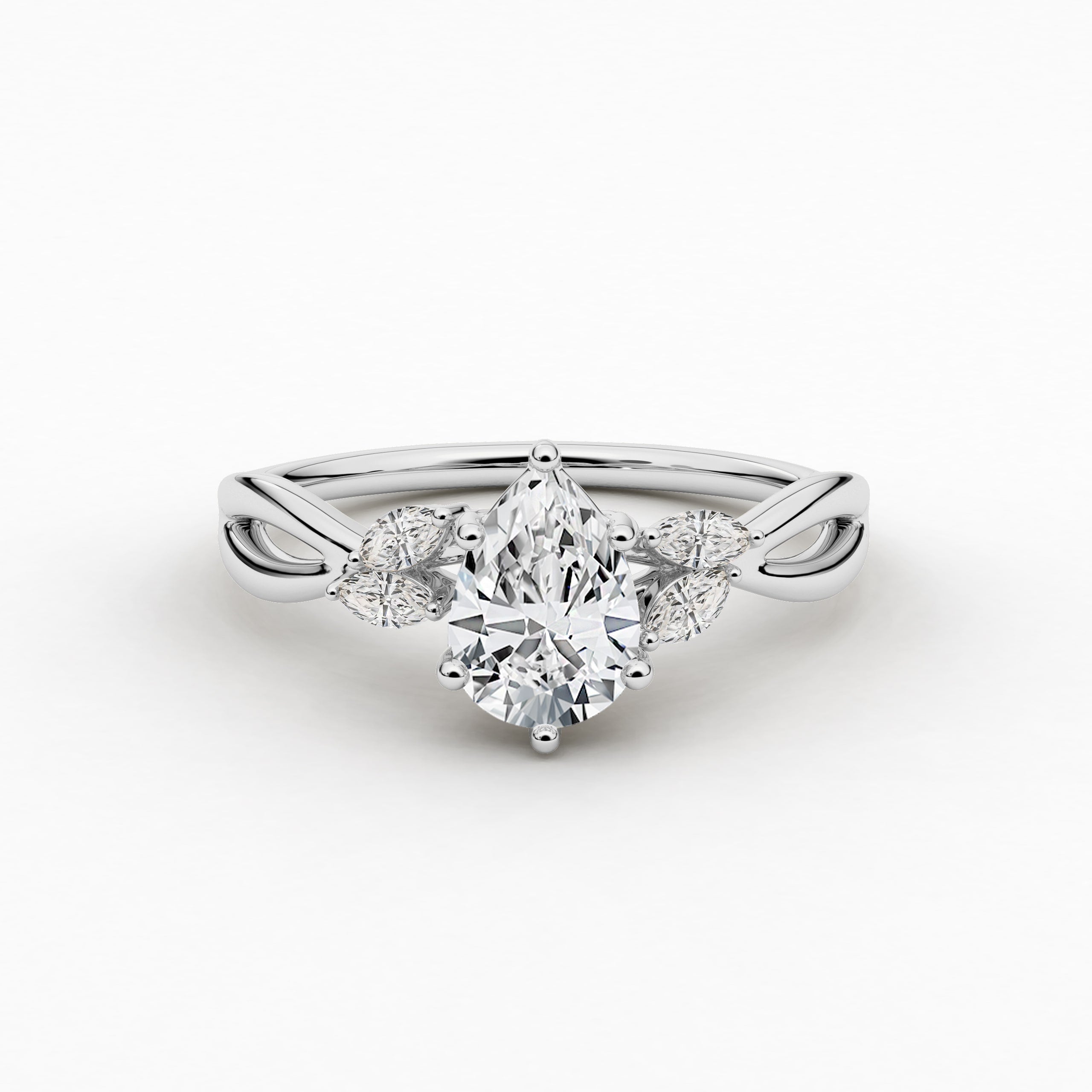 Pear Cut Moissanite Engagement Ring In Nature Inspired Ring In White Gold