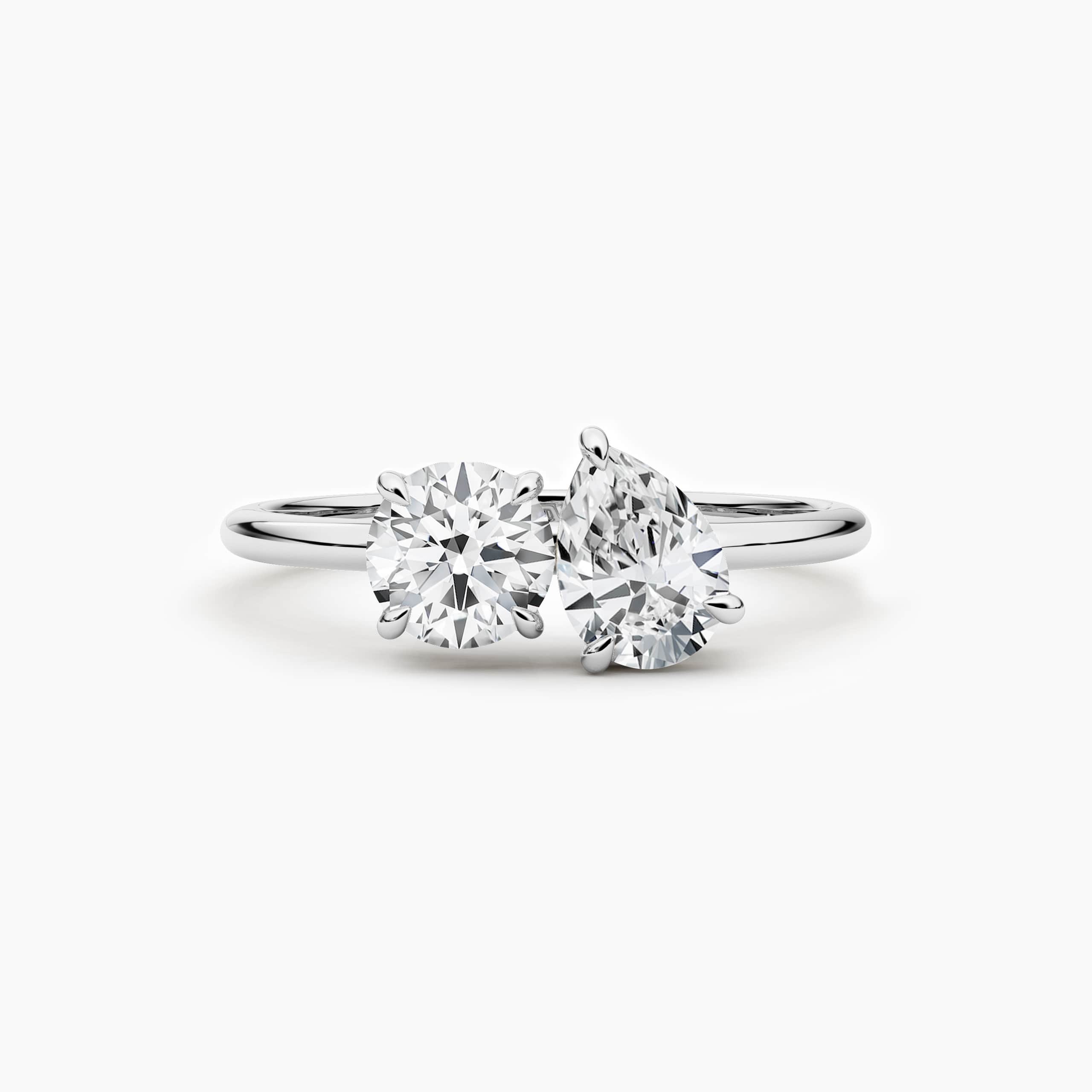Toi Et Moi Lab Grown Diamond Engagement Ring In Round And Pear Cut Ring In White Gold