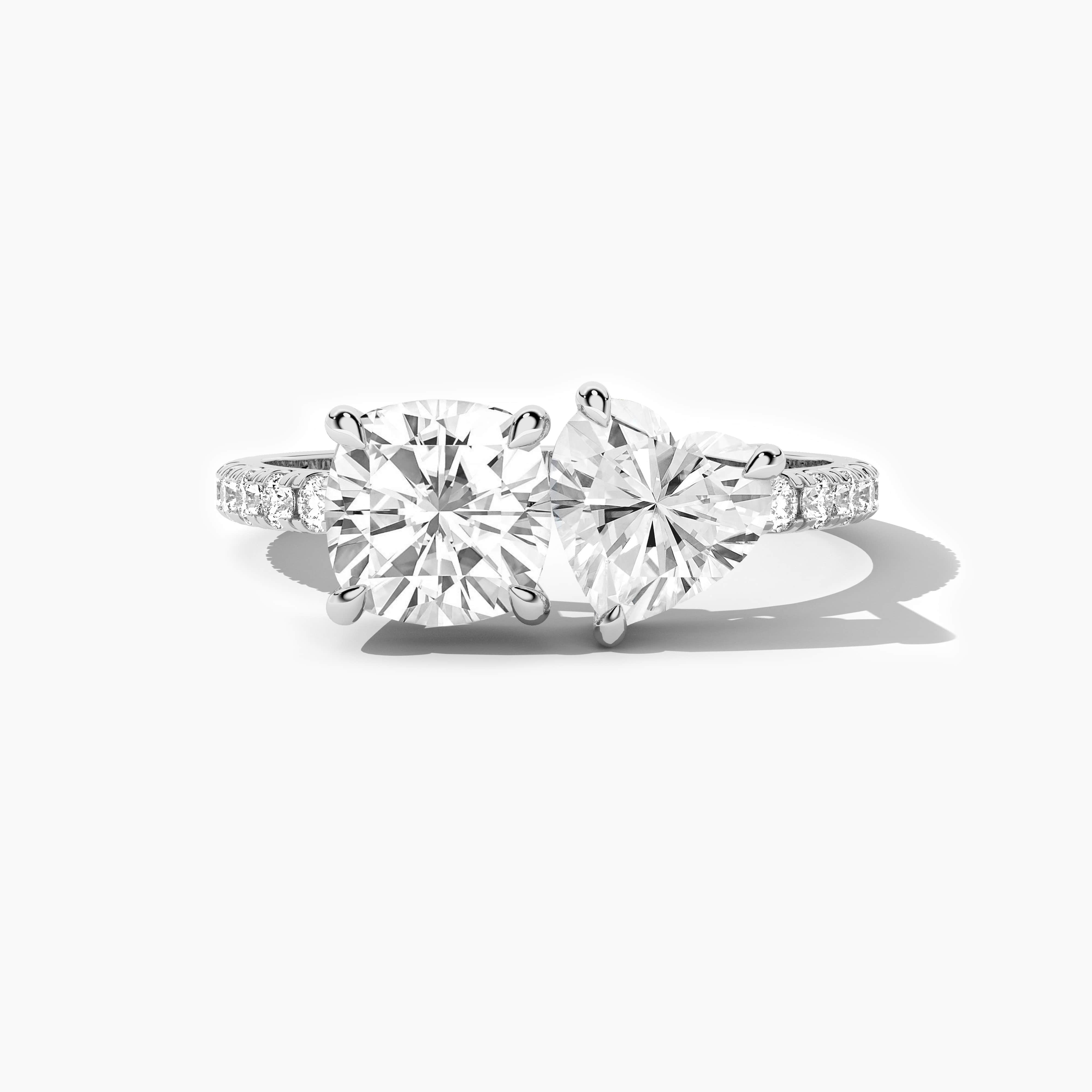 Cushion And Heart Cut Moissanite Diamond Toi Et Moi Two Stone Engagement Wedding Ring For Women In White Gold