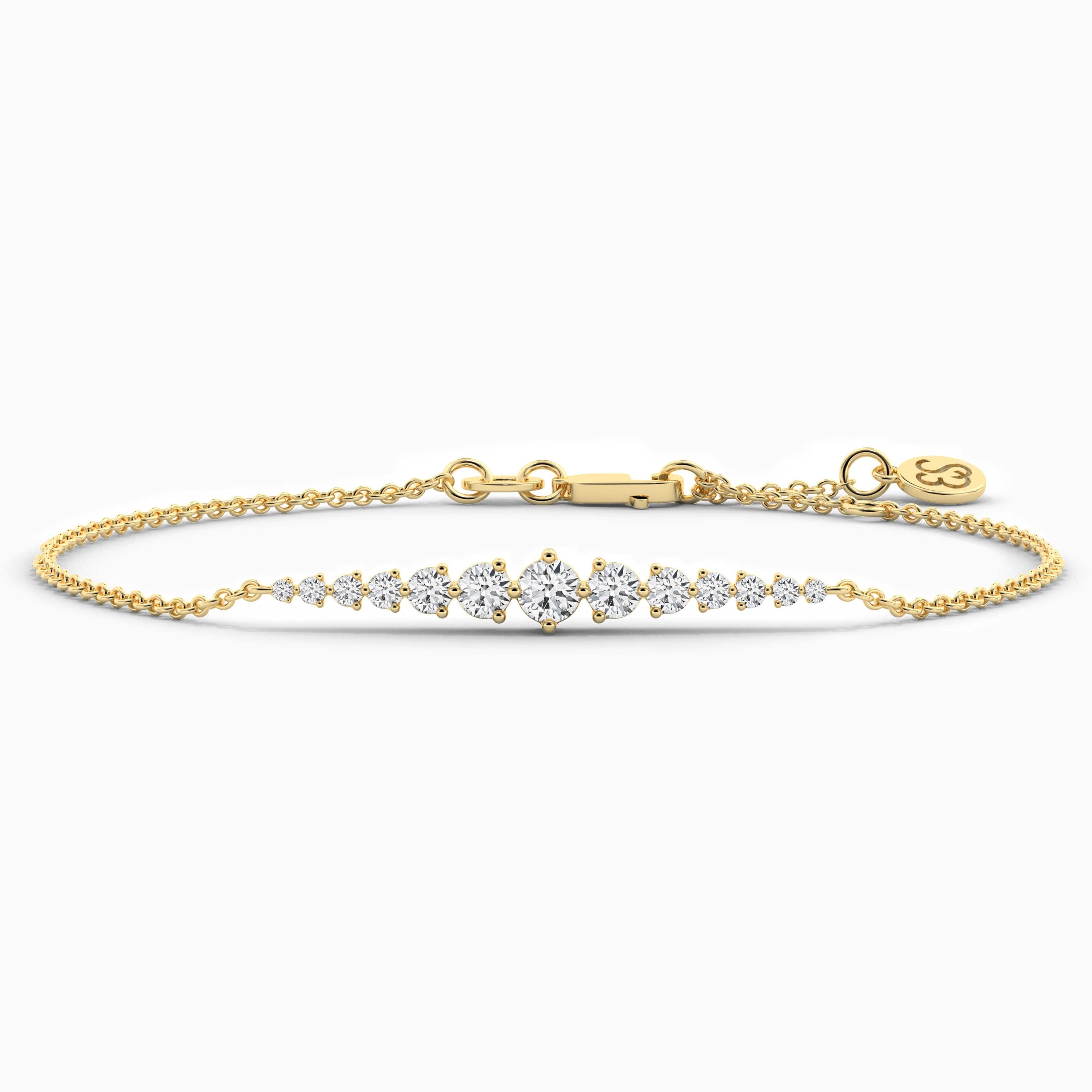 Yellow Gold Chain Bracelet For Woman In Round Cut Diamond