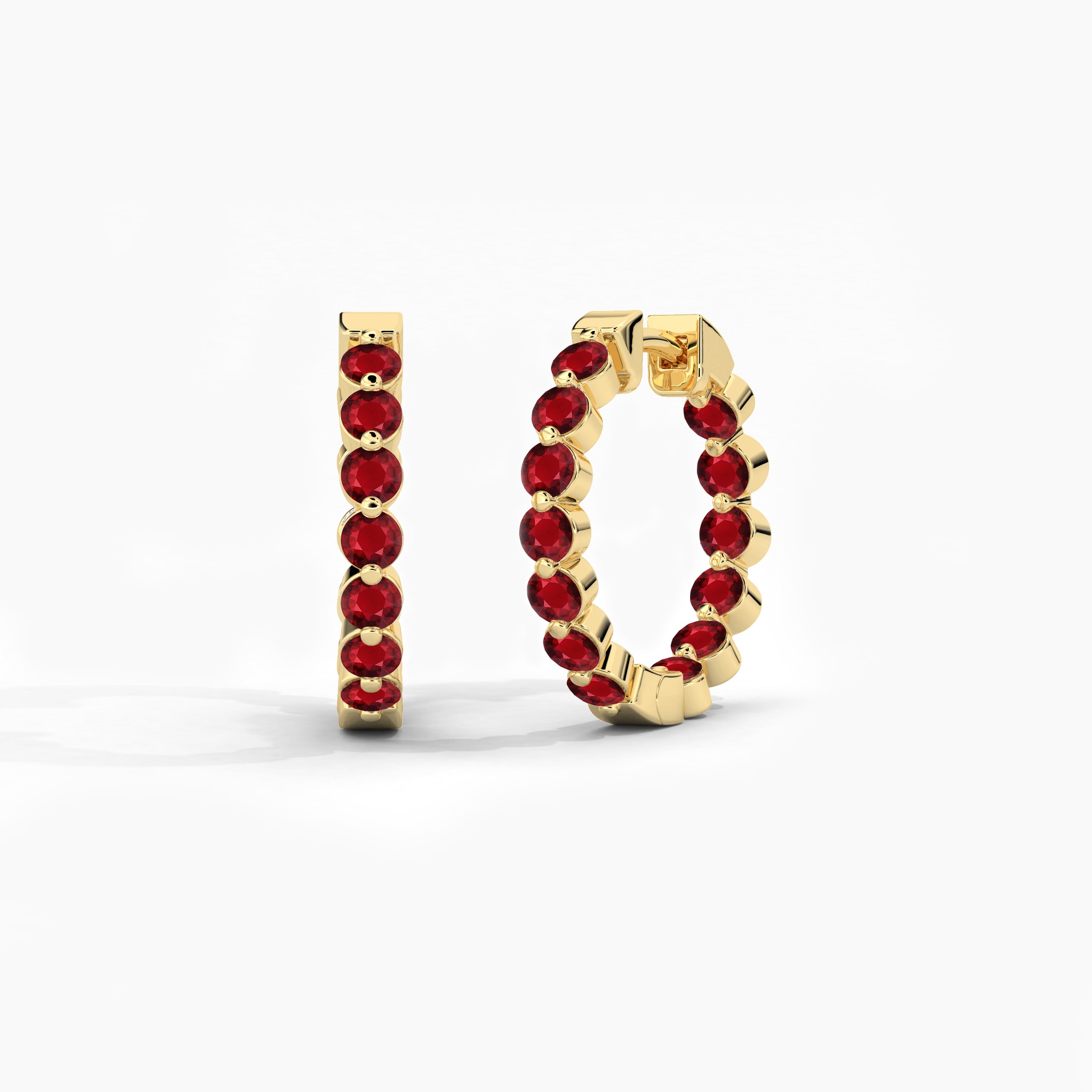 Round Cut Ruby Hoop Earring In Yellow Gold 