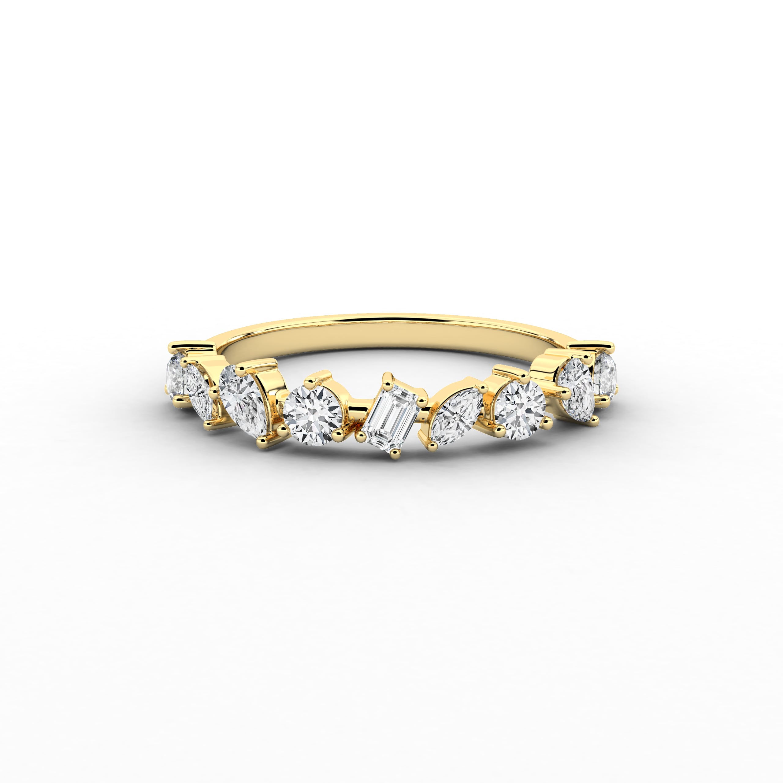 Multi Shape Moissanite Diamond Cluster Engagement Ring In Yellow Gold 