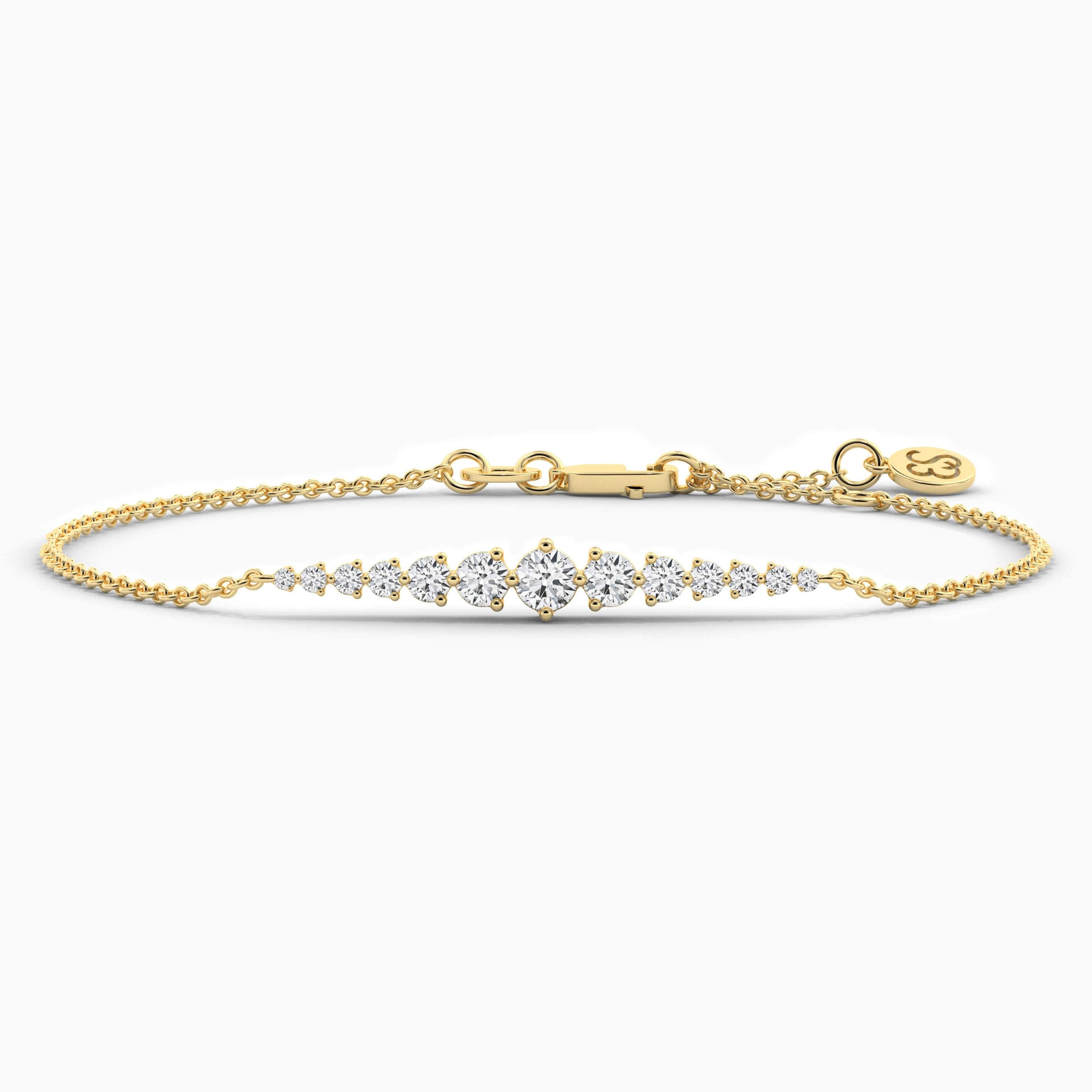 Yellow Gold Chain Bracelet For Woman In Round Cut Diamond