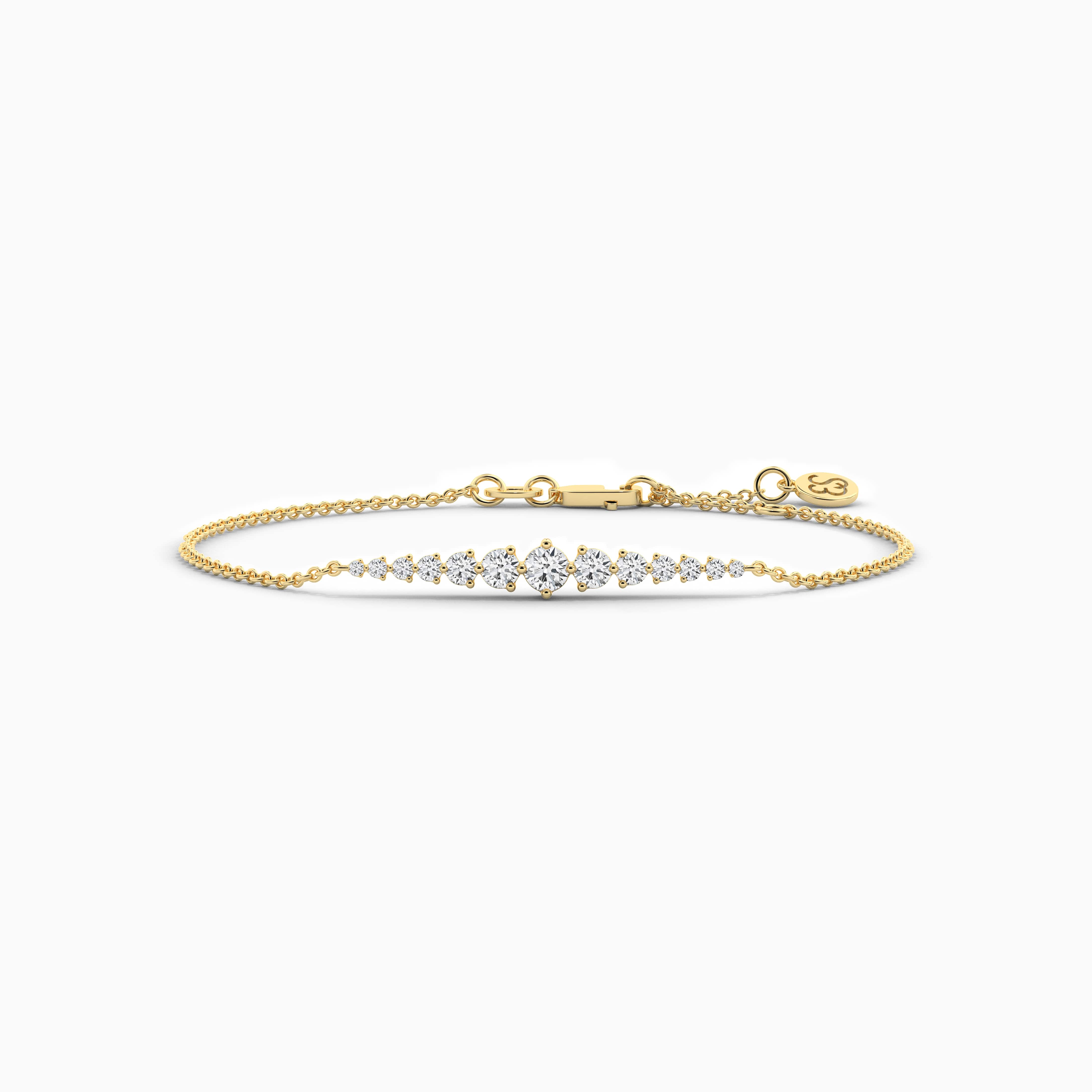 Yellow Gold Chain Bracelet For Woman In Round Cut Diamond