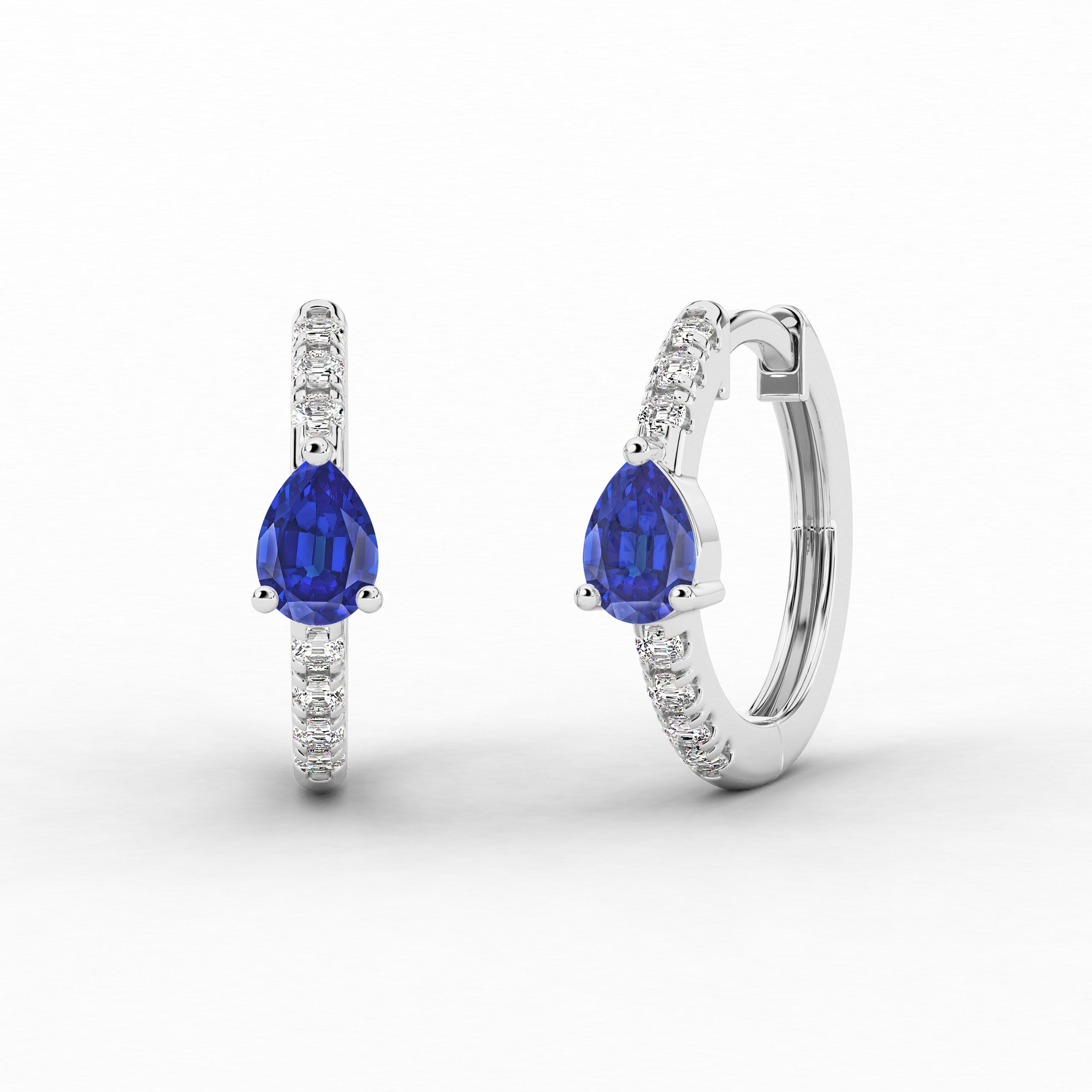  White Gold Hoop Earring In Pear And Blue Sapphire Cut Moissanite Diamond Wedding Gift For Woman