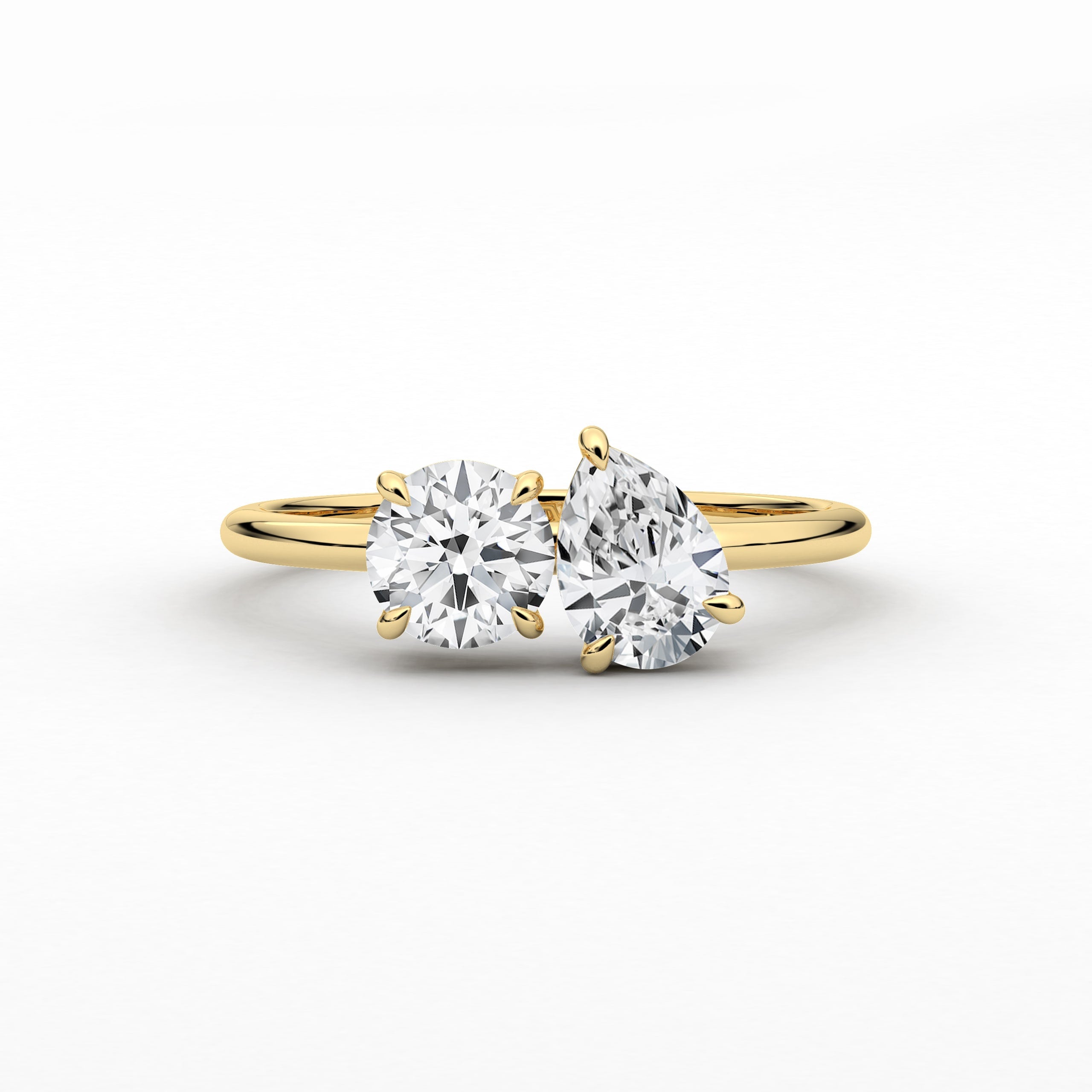 Round And Pear Cut Toi Et Moi Engagement Ring In Yellow Gold